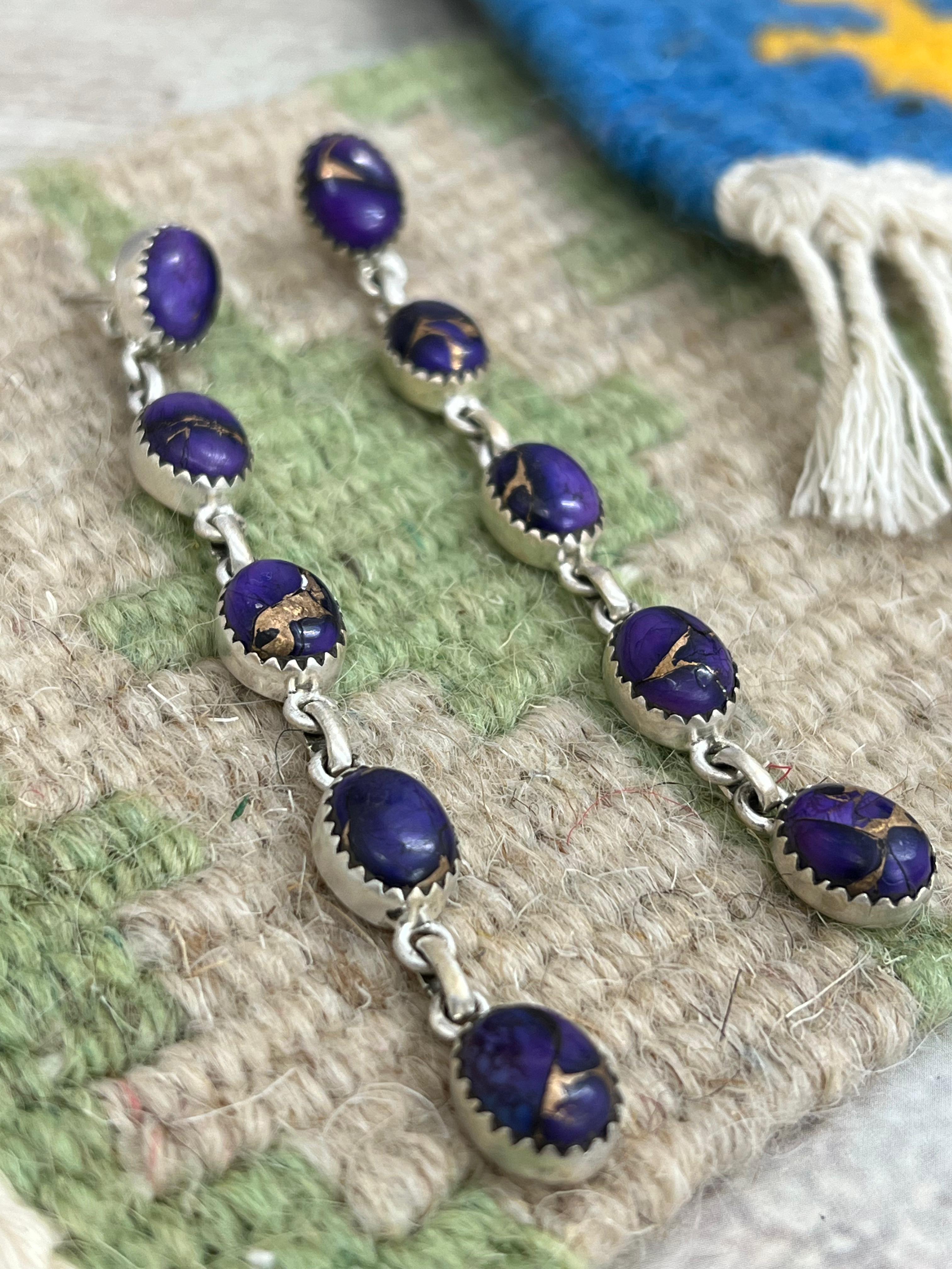 Handmade Sterling Silver Grape Dahlia Post Studs with Signed Nizhoni