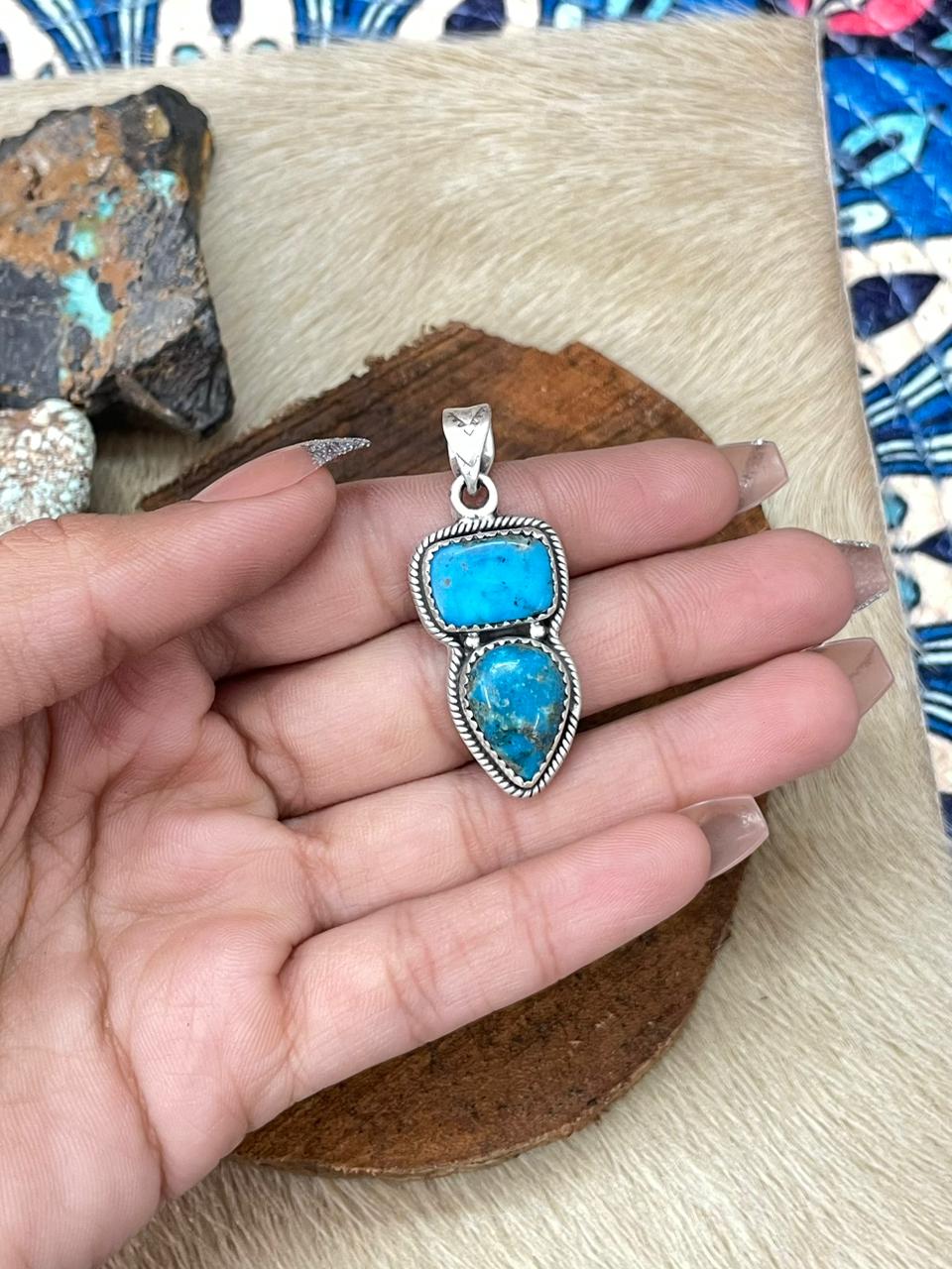 Handmade Sterling Silver Arizona Blue Turquoise Pendant "Signed Nizhoni"