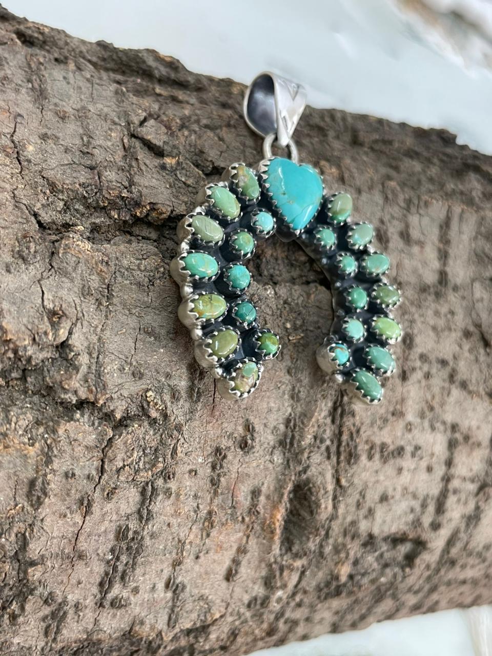 Handmade Sterling Silver Kingman Turquoise Naja Pendant "Signed Nizhoni"