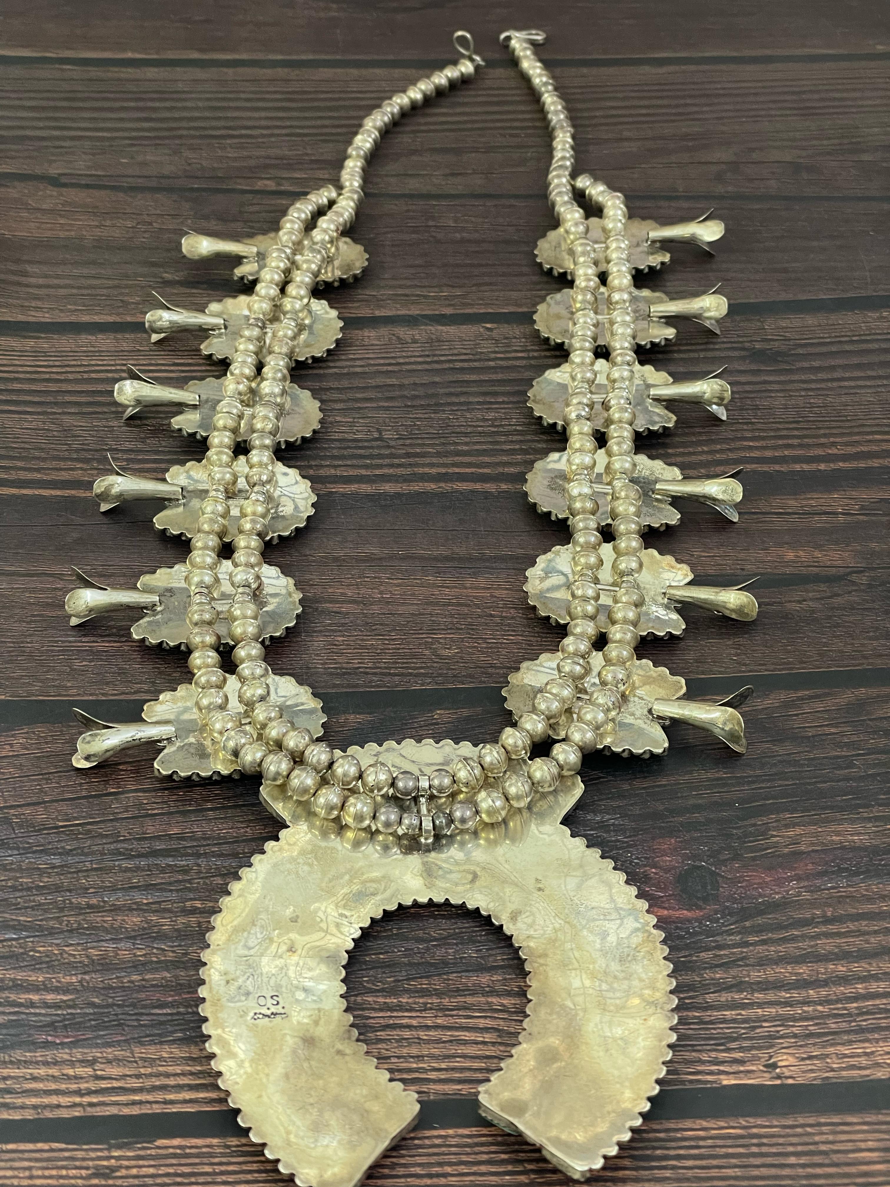 Handmade Sterling Silver Kachina Turquoise Beaded Necklace with Signed Nizhoni