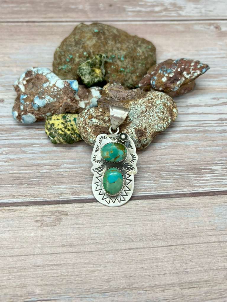 Handmade Sterling Silver Kingman Turquoise Pendant "Signed Nizhoni"