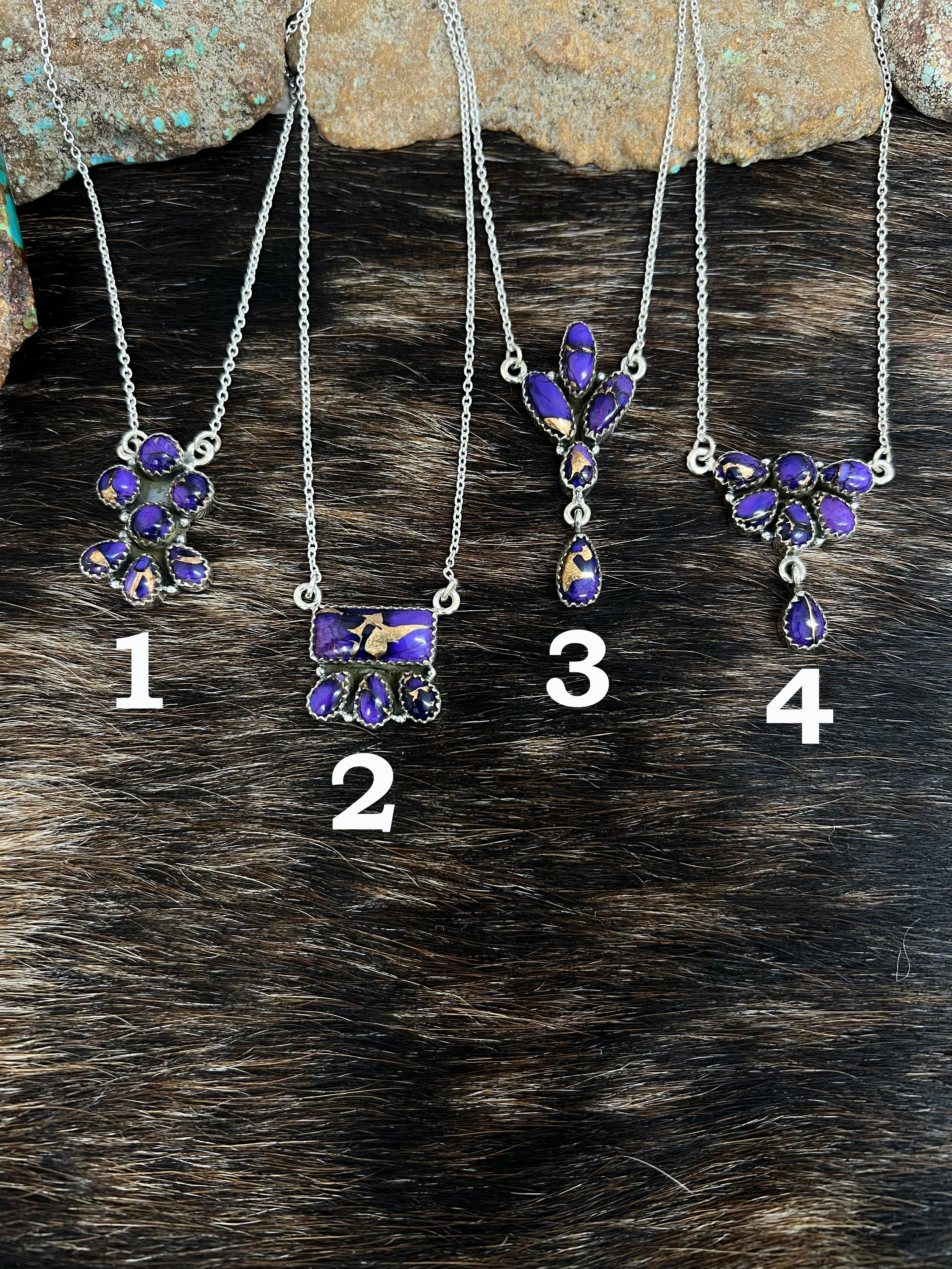 Handmade Sterling Silver Grape Dahlia Necklace with Signed Nizhoni