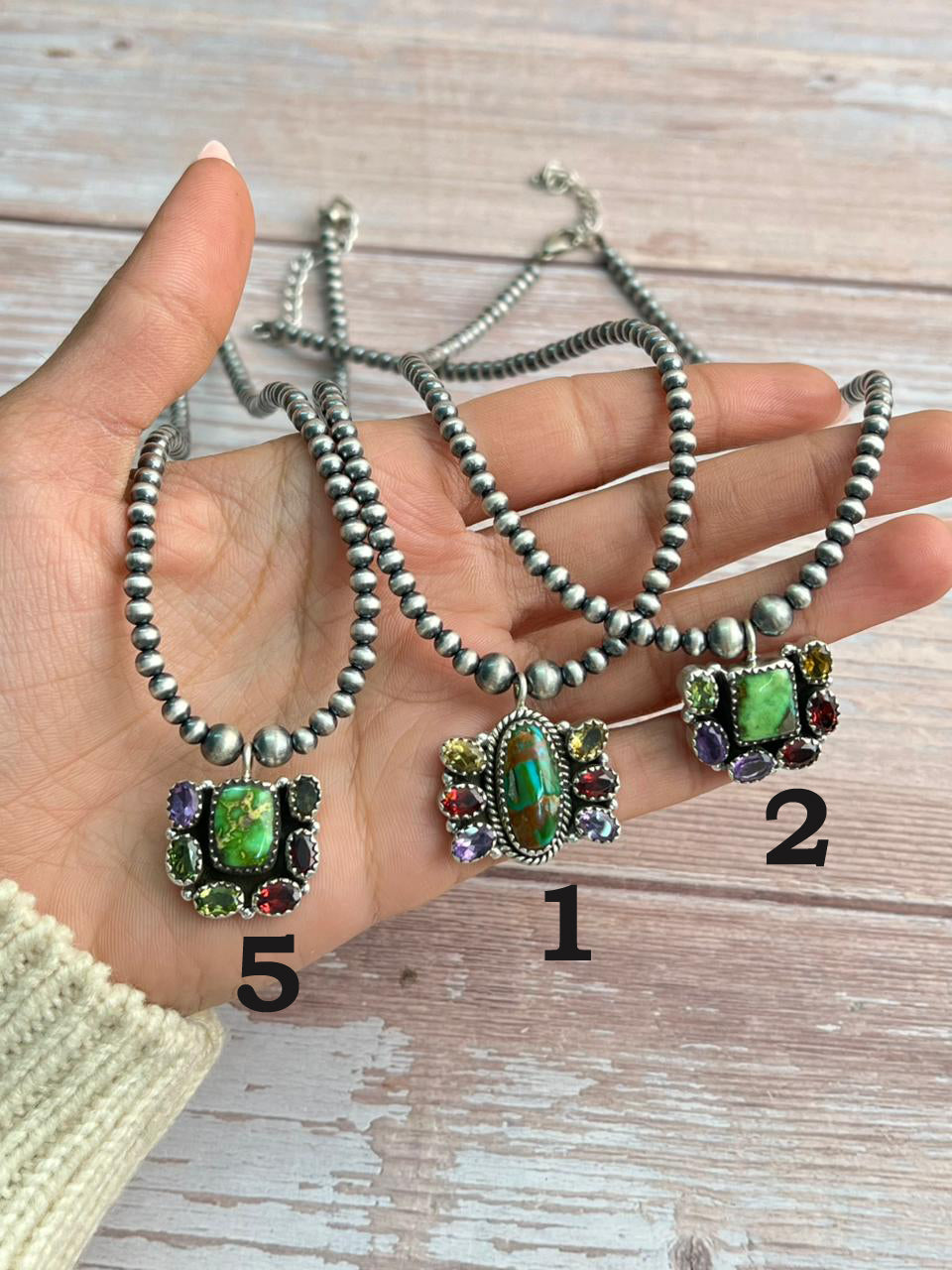 Handmade Sterling Silver Beaded Sonoran with Cut Stone Necklace "Signed Nizhoni"