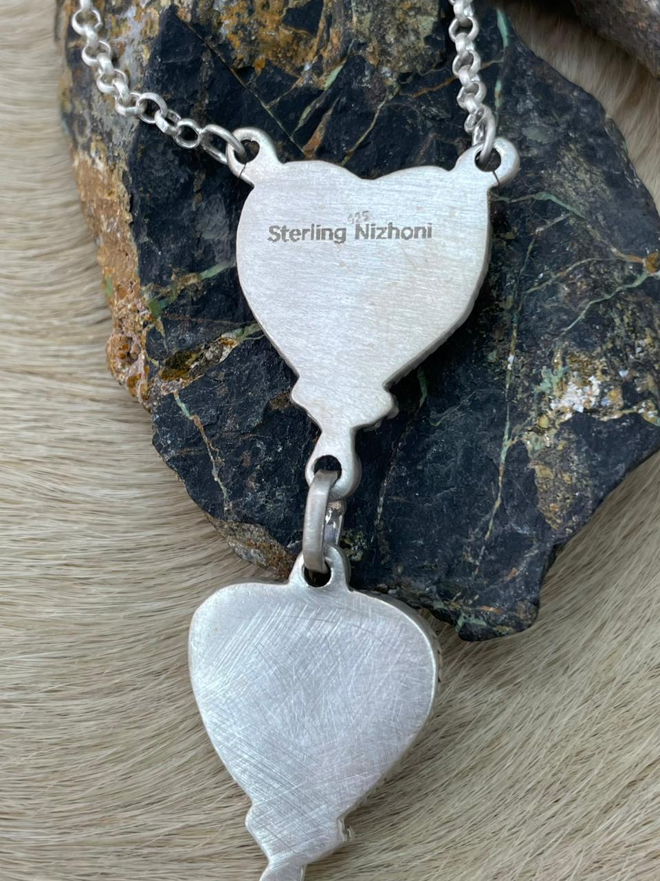 Handmade Sterling Silver Cotton Candy Heart Drop Necklace "Signed Nizhoni"