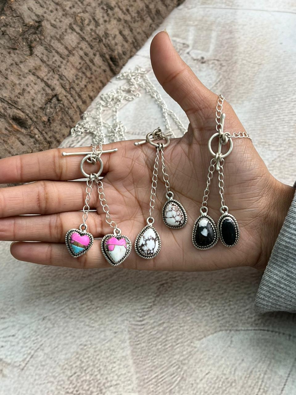 Handmade Sterling Silver Multi Stone Lariat Necklace "Signed Nizhoni"