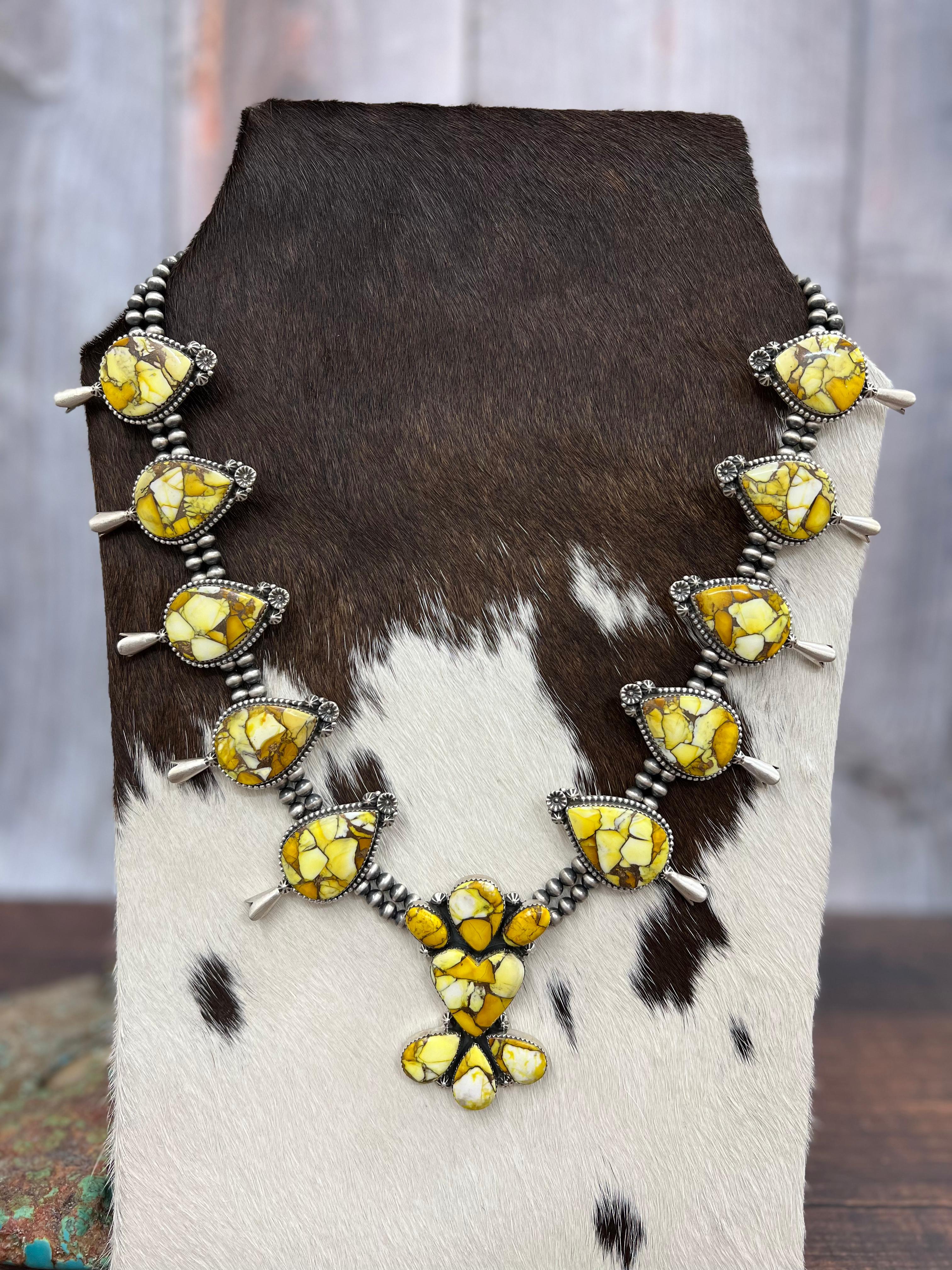 Handmade Sterling Silver Honey Dahlia Necklace with Signed Nizhoni