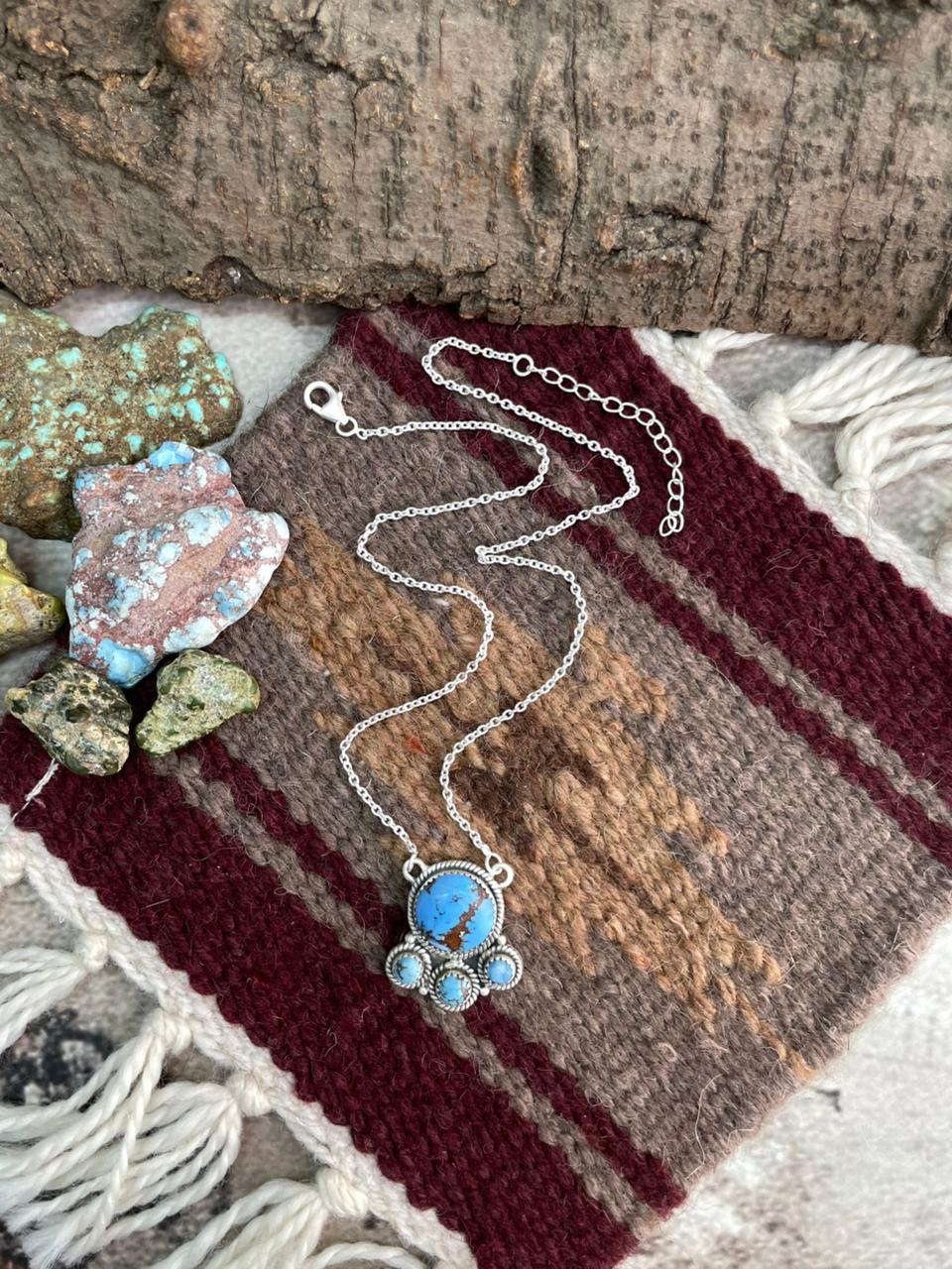 Handmade Sterling Silver Golden Hills Turquoise Necklace "Signed Nizhoni"