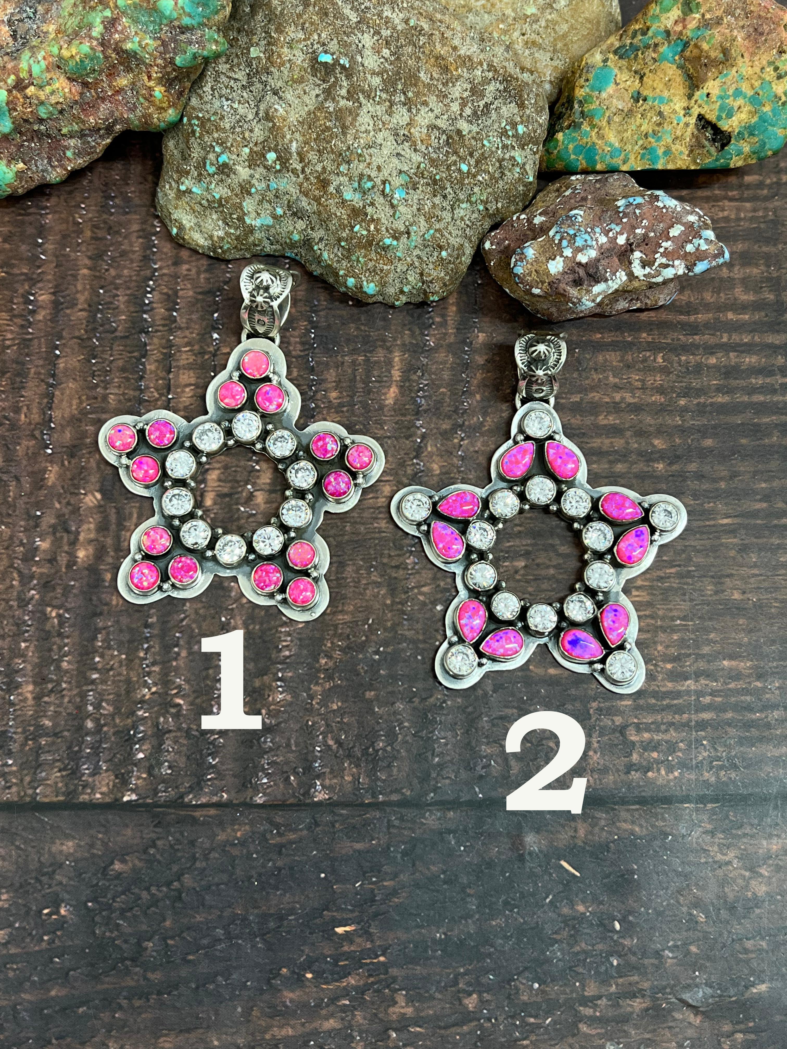 Handmade Sterling Silver Hot Pink with CZ Star Pendant, Signed Nizhoni