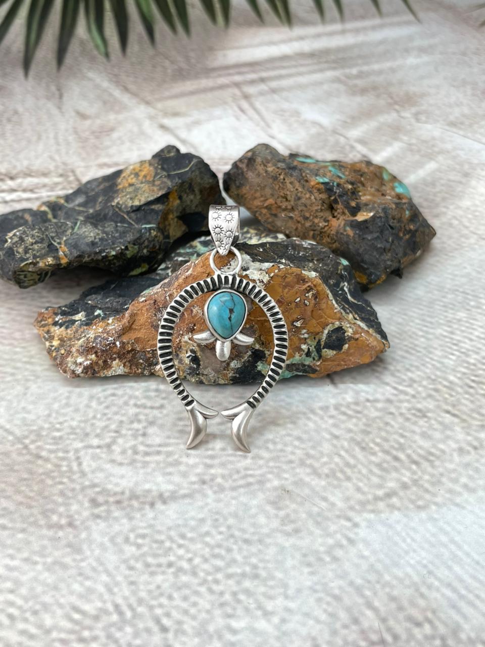 Handmade Sterling Silver Kingman Turquoise Pendant "Signed Nizhoni"