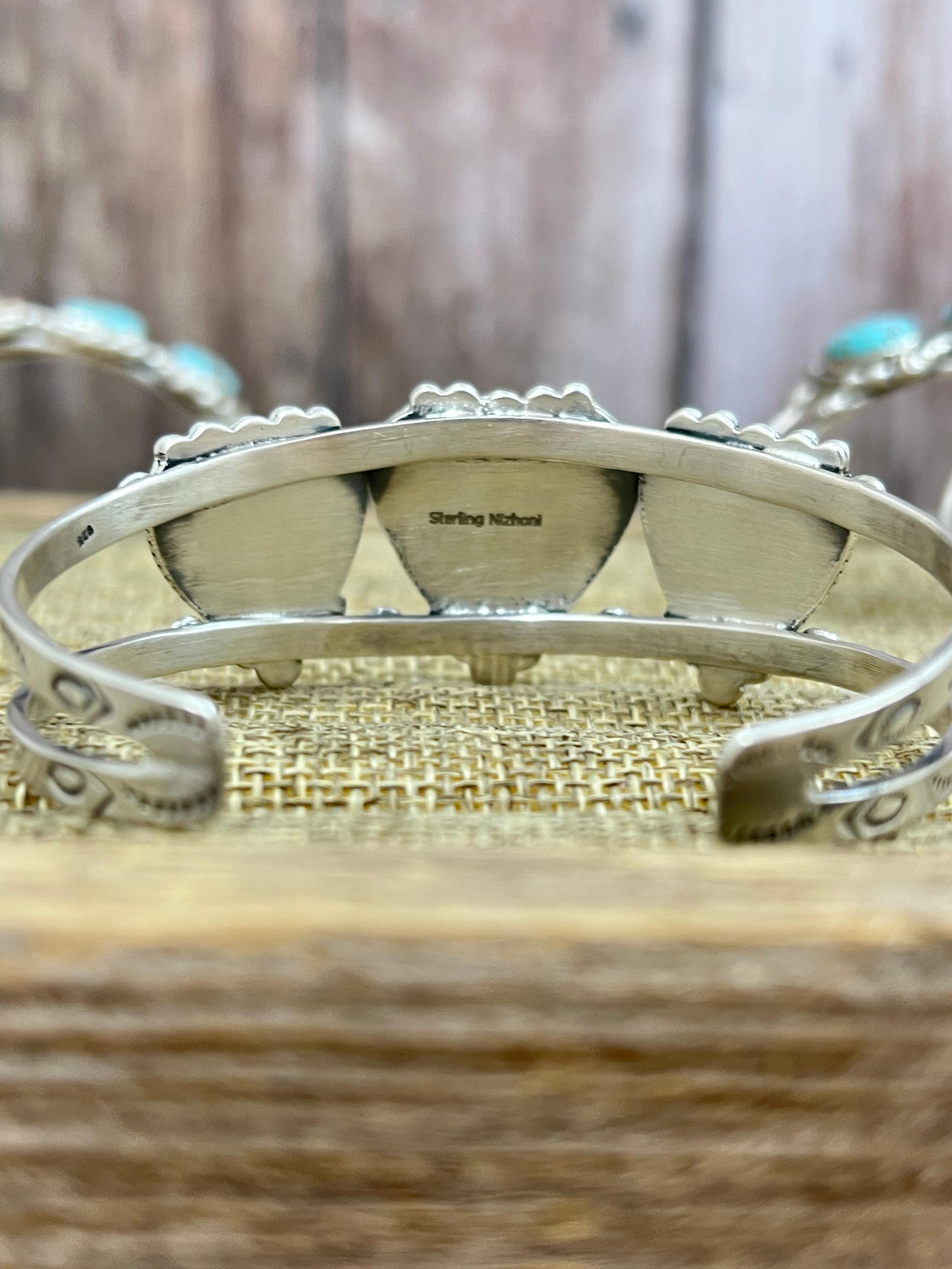 Handmade Sterling Silver Number 8 Turquoise Cuff Bracelet with Signed Nizhoni