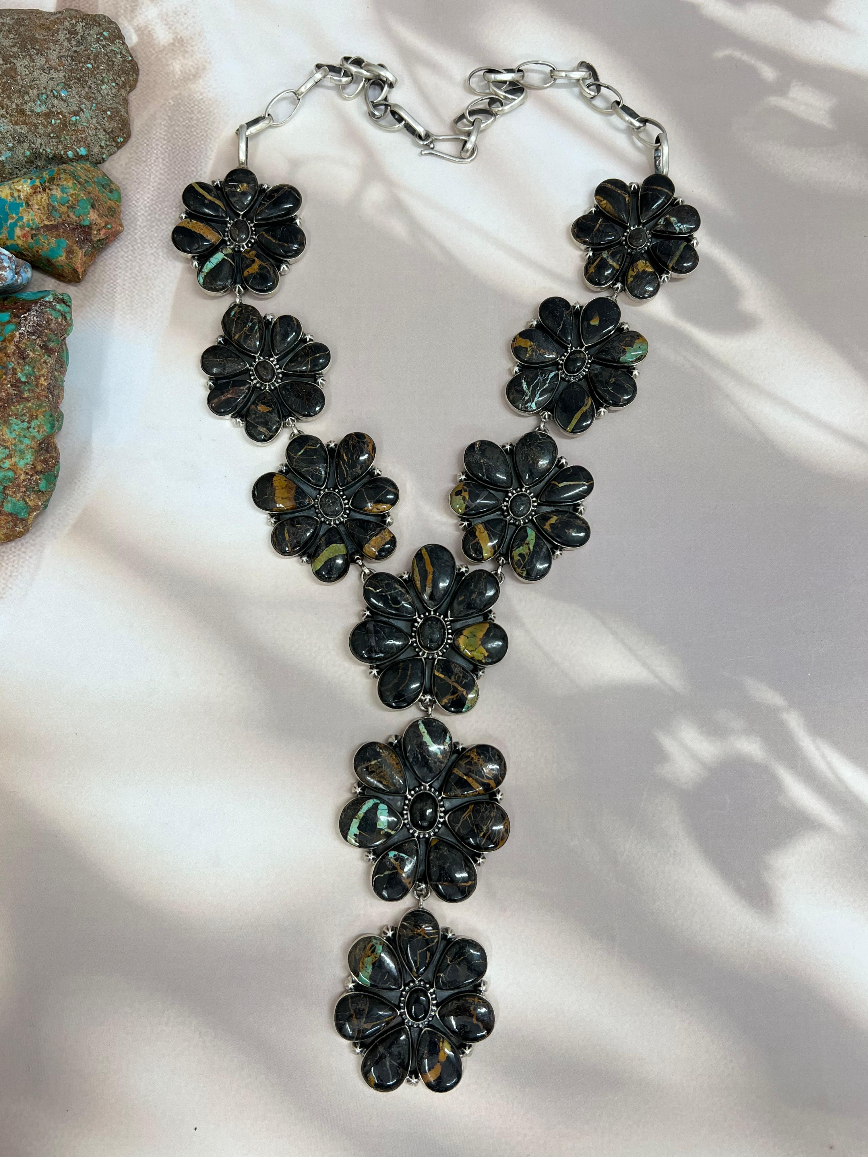 Handmade Sterling Silver Black Jack Necklace with Signed Nizhoni