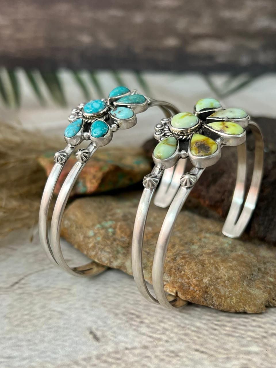 Handmade Sterling Silver Palomino and White Water Turquoise Bracelet "Signed Nizhoni"