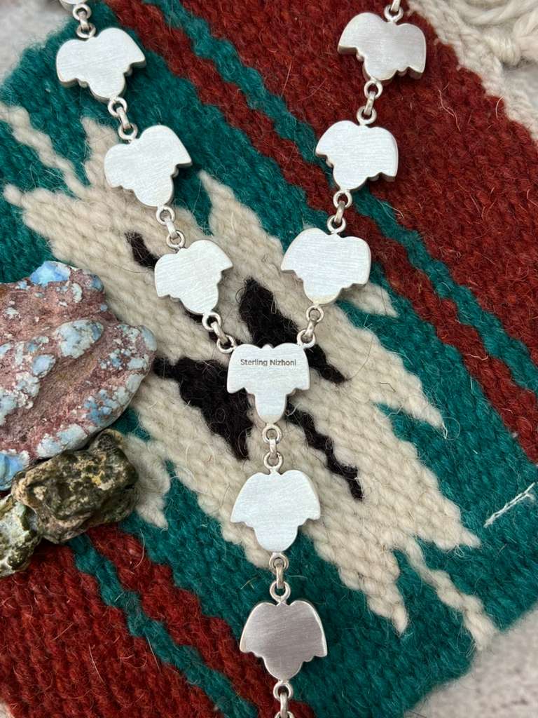 Handmade Sterling Silver Sonoran with White Water Turquoise Necklace with Signed Nizhoni (1)
