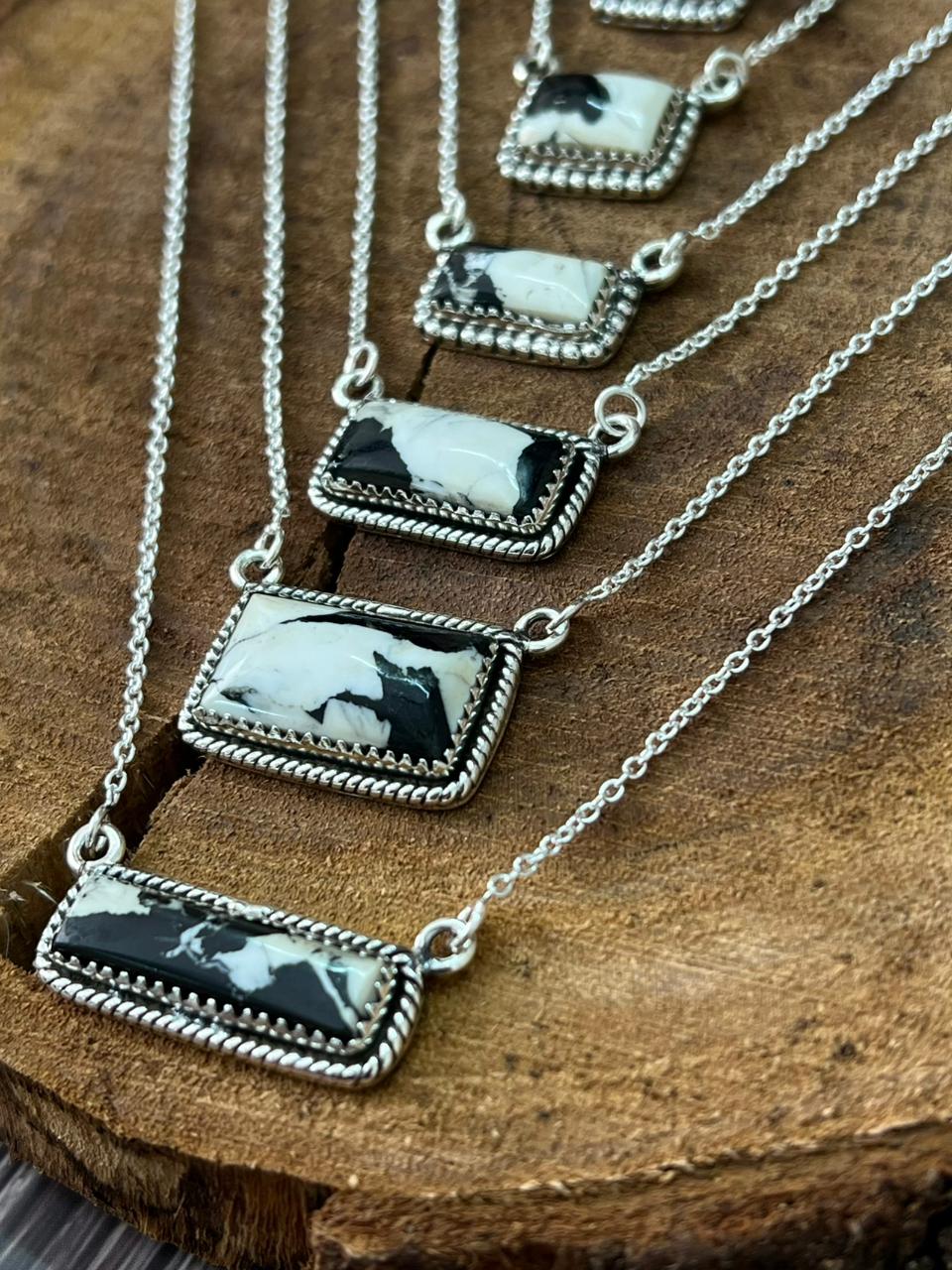 Handmade Sterling Silver White Buffalo Bar Necklace "Signed Nizhoni"