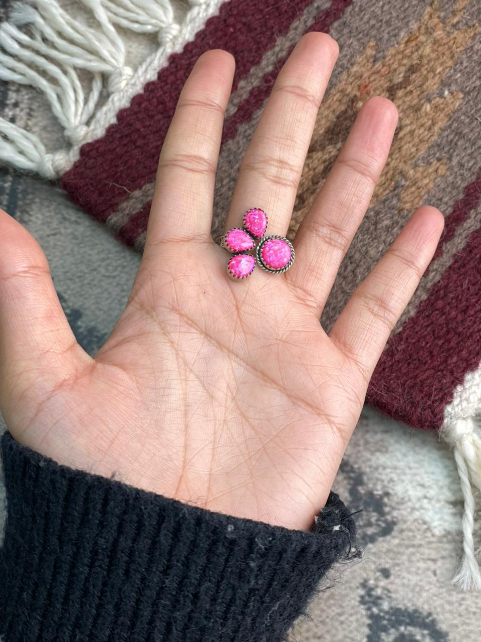Handmade Sterling Silver Hot Pink Adjustable Ring "Signed Nizhoni"