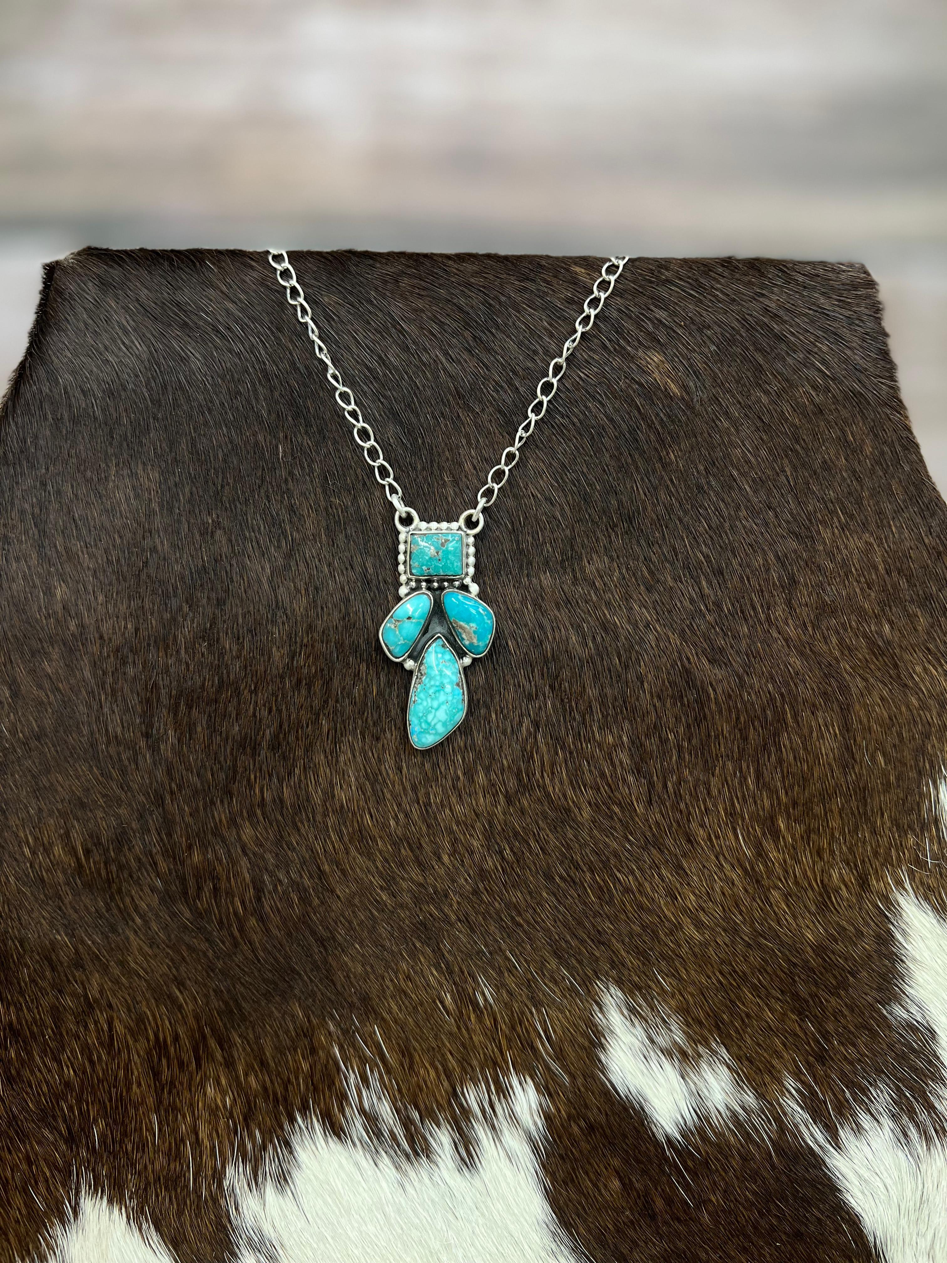 Handmade Sterling Silver White Water Turquoise Necklace Signed Nizhoni