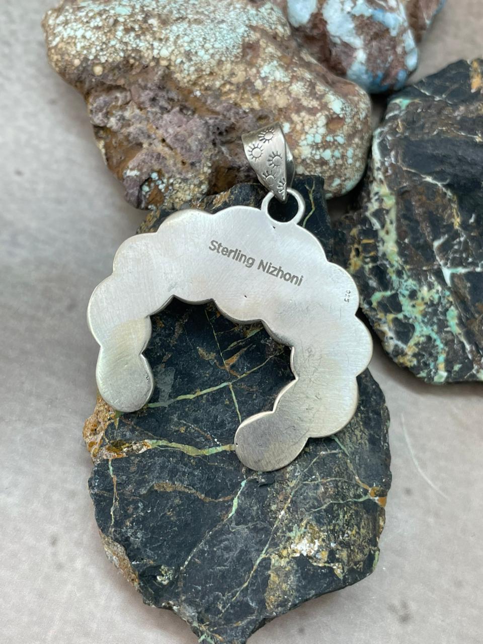 Handmade Sterling Silver Kingman Turquoise Naja Pendant "Signed Nizhoni"