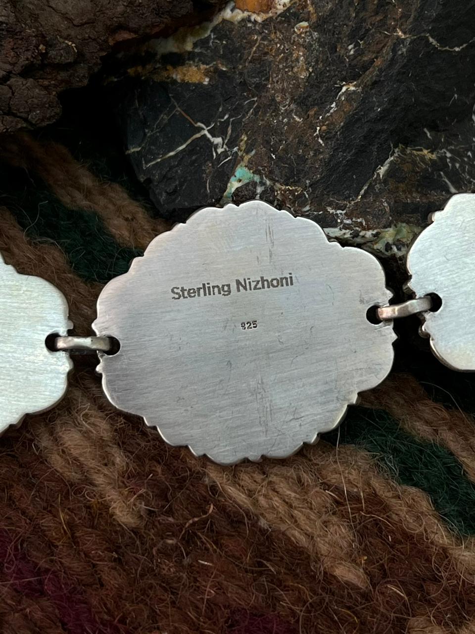 Handmade Sterling Silver Blackjack Turquoise Necklace "Signed Nizhoni"