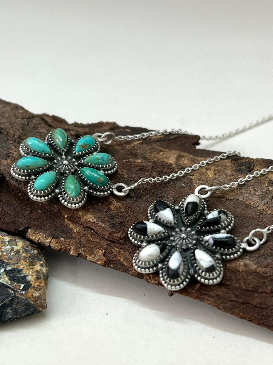 Handmade Sterling Silver White Buffalo and Kingman Turquoise Necklace "Signed Nizhoni"