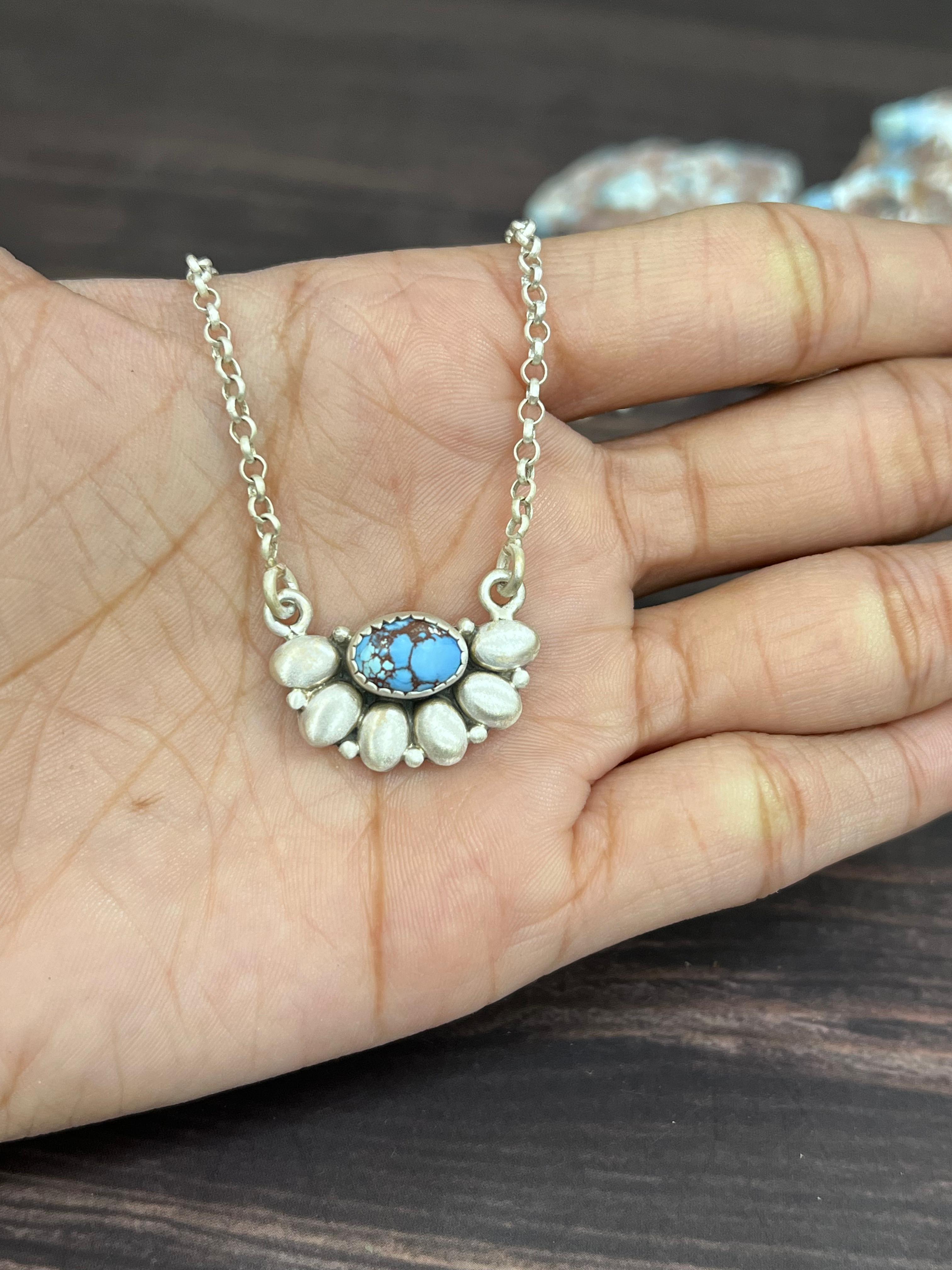 "Ball Collection" Handmade Sterling Silver Golden Hills Turquoise Necklace with Signed Nizhoni