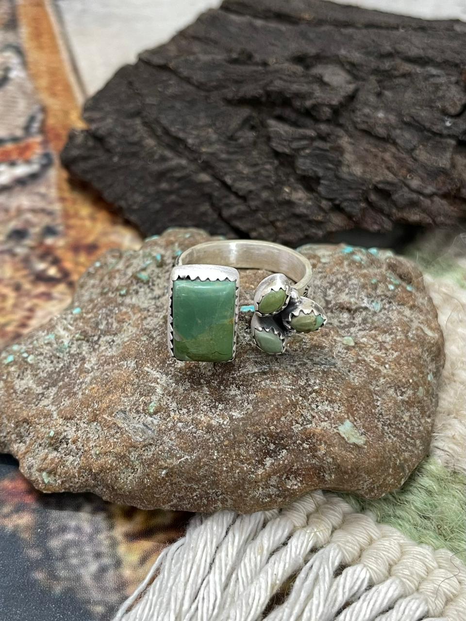 Handmade Sterling Silver Kingman Turquoise Adjustable Ring "Signed Nizhoni"
