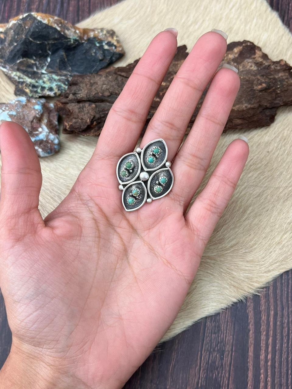 Handmade Sterling Silver Kingman Turquoise Adjustable Ring "Signed Nizhoni"