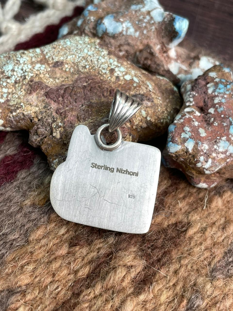 Handmade Sterling Silver Kingman Turquoise Pendant "Signed Nizhoni"