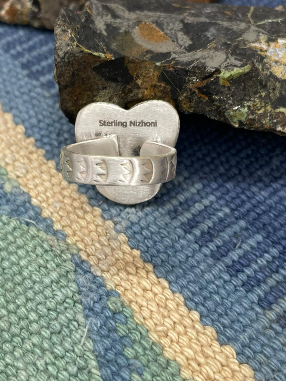 Handmade Sterling Silver Sonoran Mountain Turquoise Adjustable Ring " Signed Nizhoni"