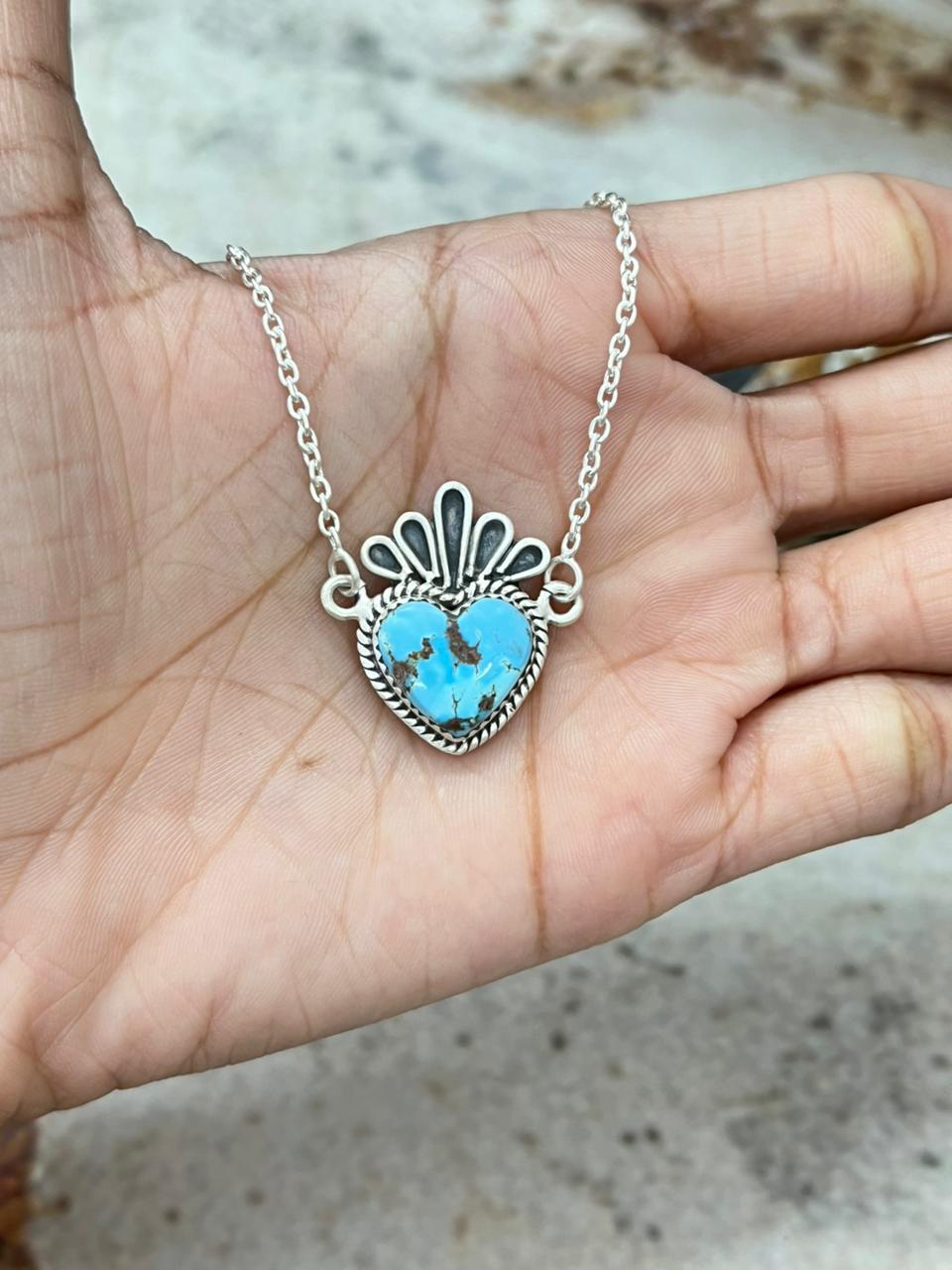 Handmade Sterling Silver Golden Hills Turquoise Necklace "Signed Nizhoni"