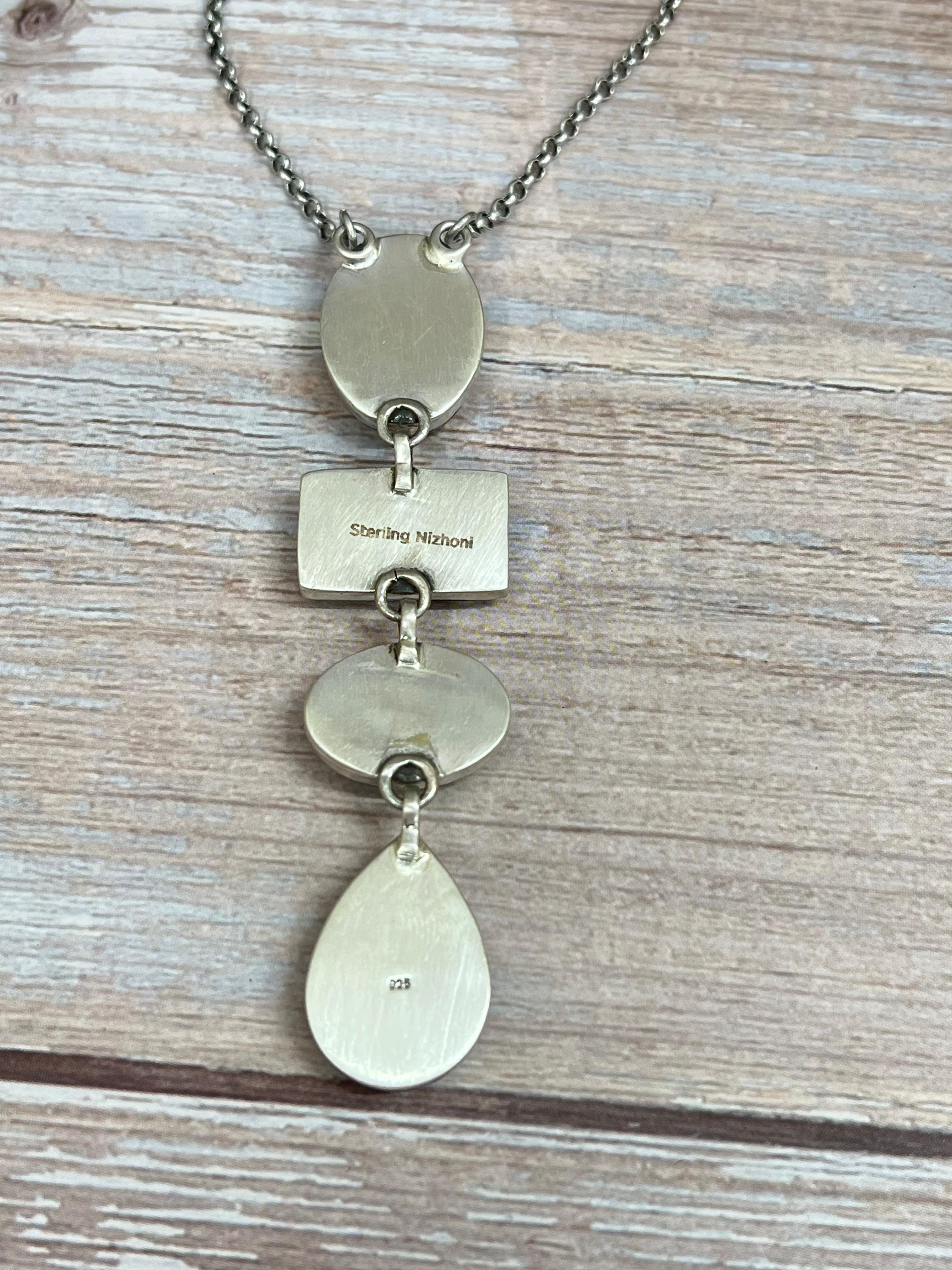 Handmade Sterling Silver Black Jack Necklace with Signed Nizhoni