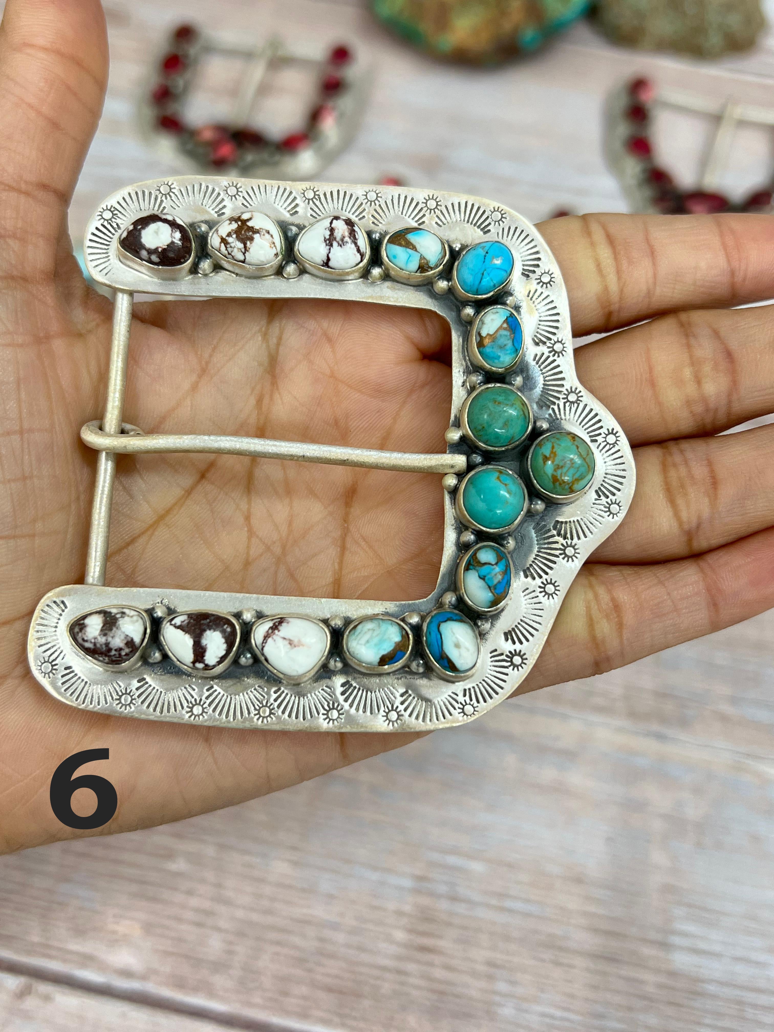 Handmade Sterling Silver Multi Stone Buckle with Signed Nizhoni