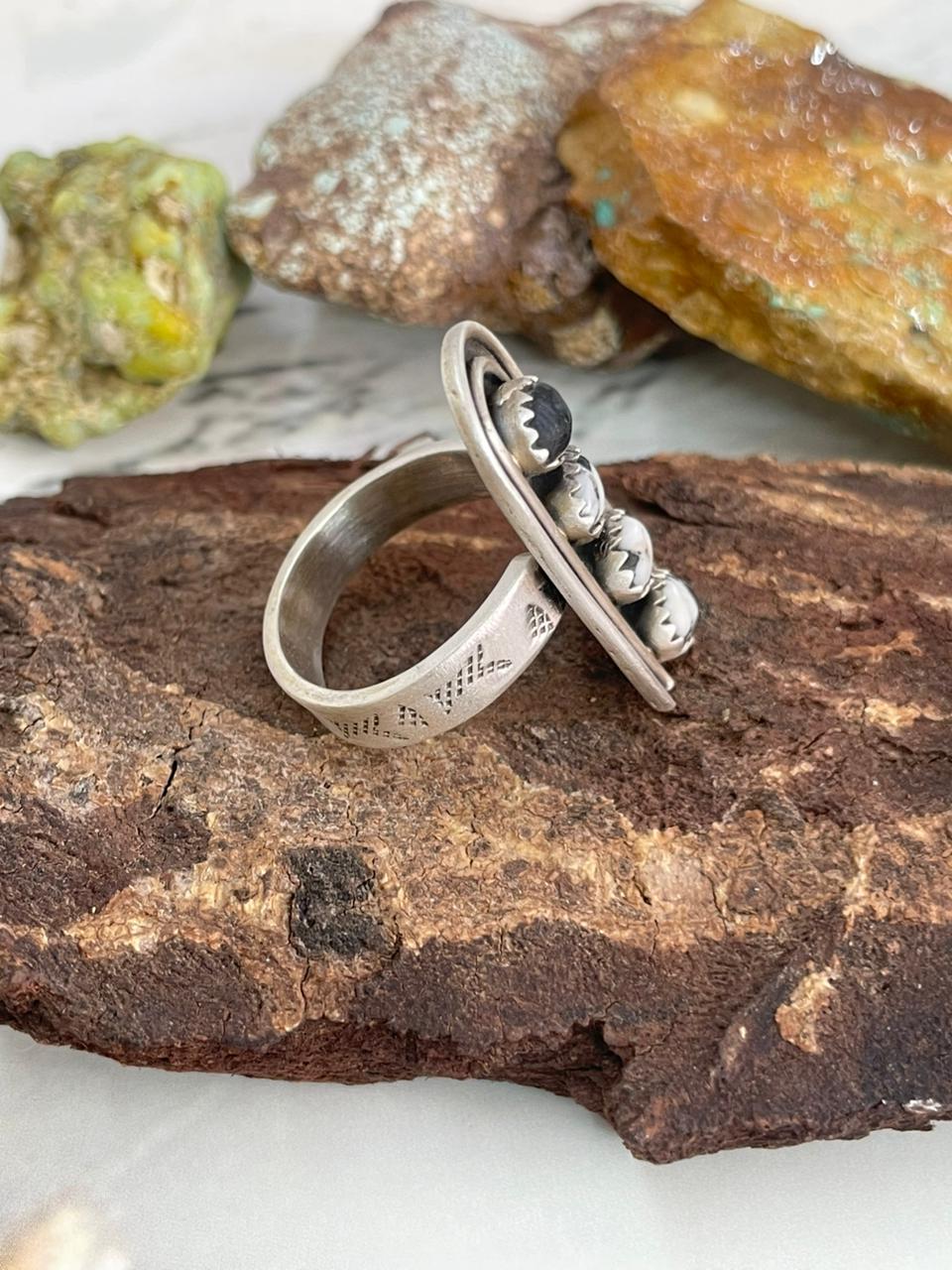 Handmade Sterling Silver White Buffalo Adjustable Ring "Signed Nizhoni"