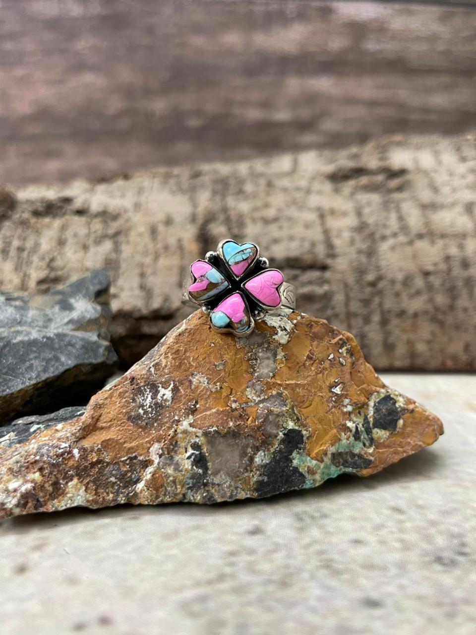 "Heart Collection" Handmade Sterling Silver Cotton Candy Adjustable Ring "Signed Nizhoni"