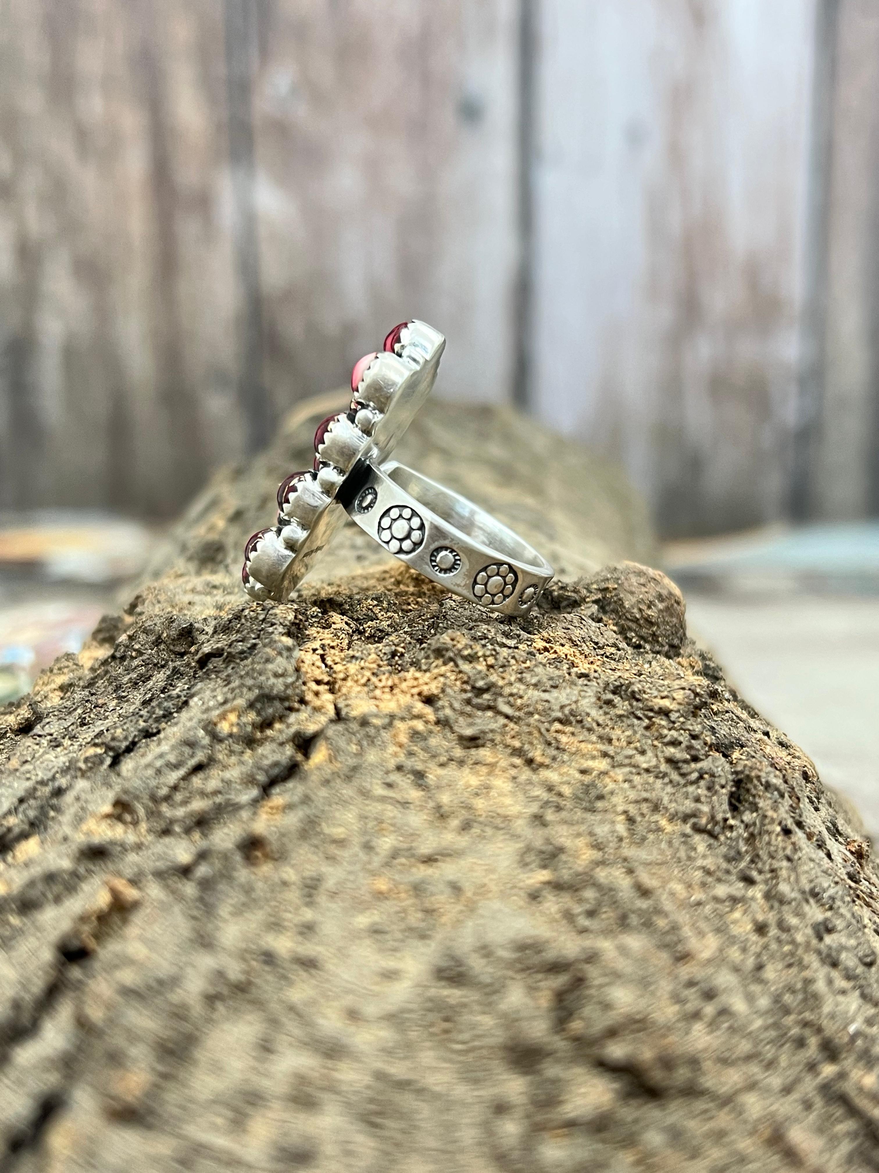 Handmade Sterling Silver Dahlia Rose Adjustable Ring with Signed Nizhoni