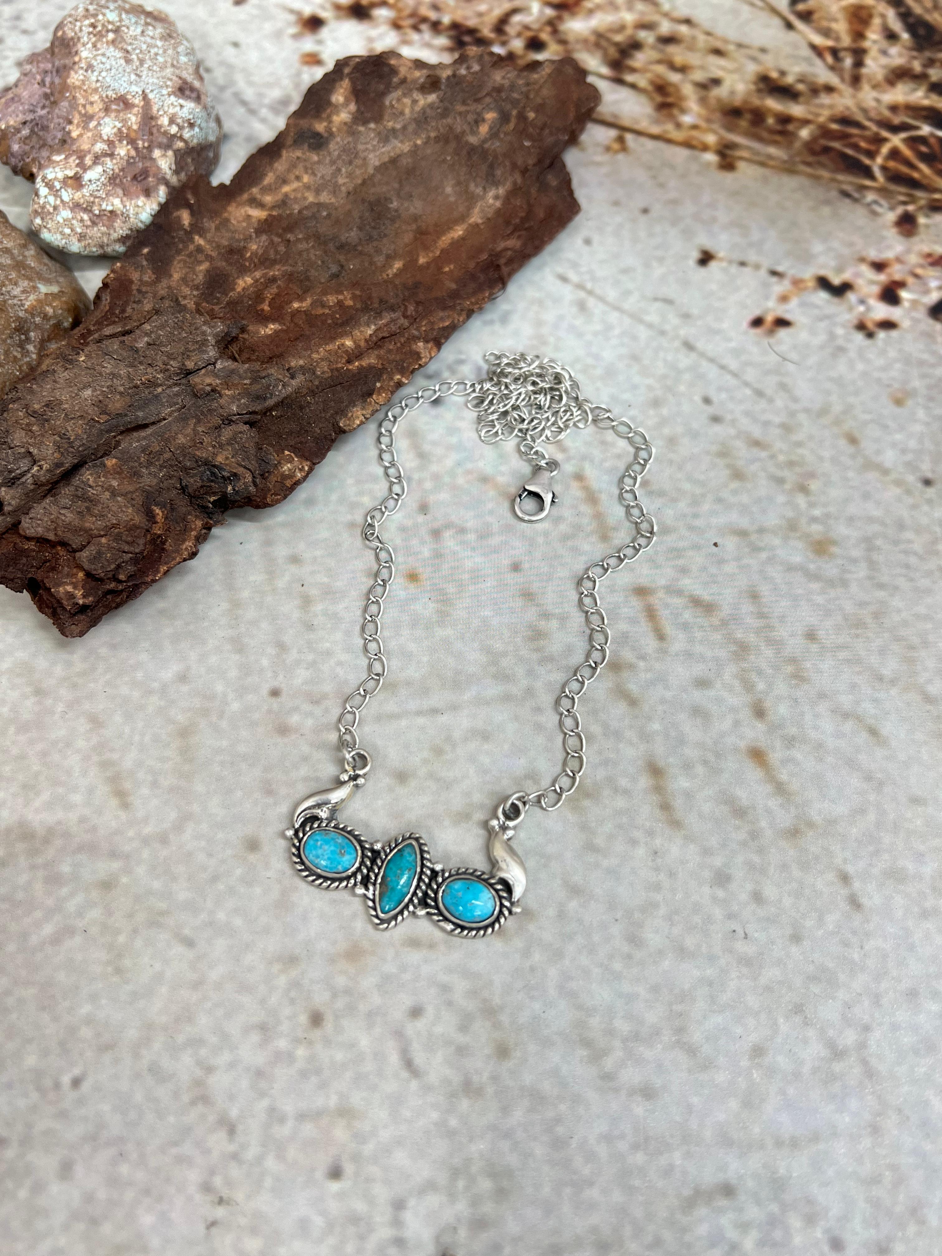 Handmade Sterling Silver White Water Turquoise Necklace Signed Nizhoni