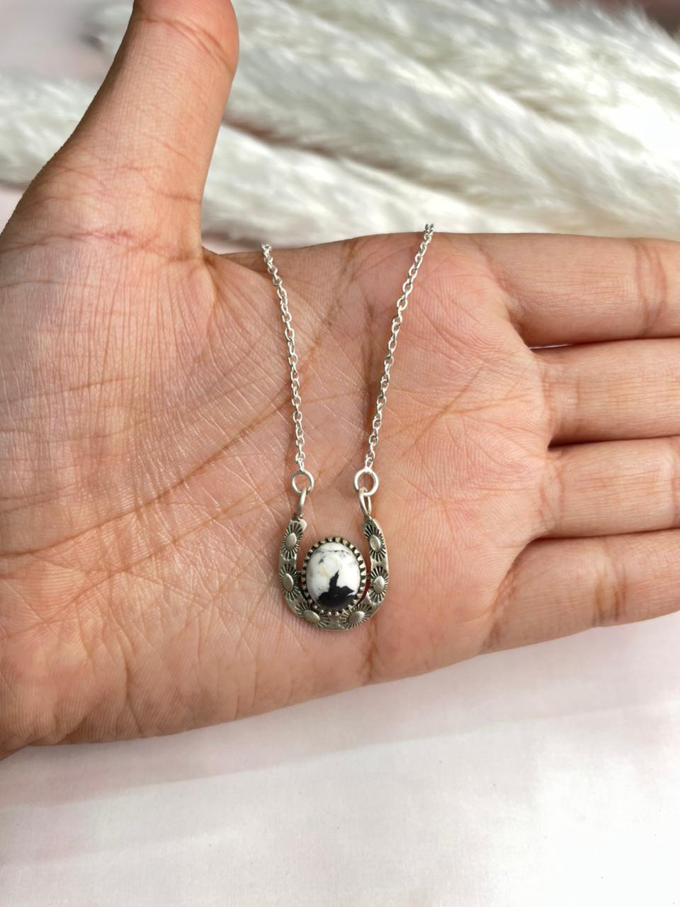Handmade Sterling Silver White Buffalo Necklace "Signed Nizhoni"