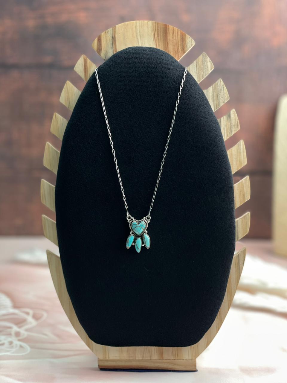 Handmade Sterling Silver Mint Dahlia Collection: Heart Necklace "Signed Nizhoni"