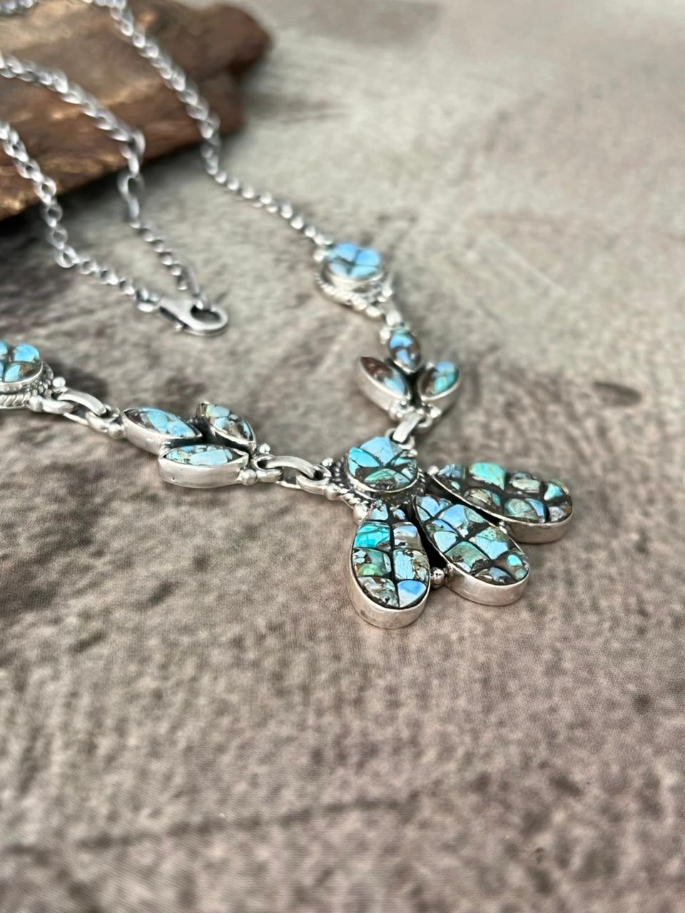 Handmade Sterling Silver 'Golden Hills Turquoise Cobble Collection' Necklace "Signed Nizhoni"