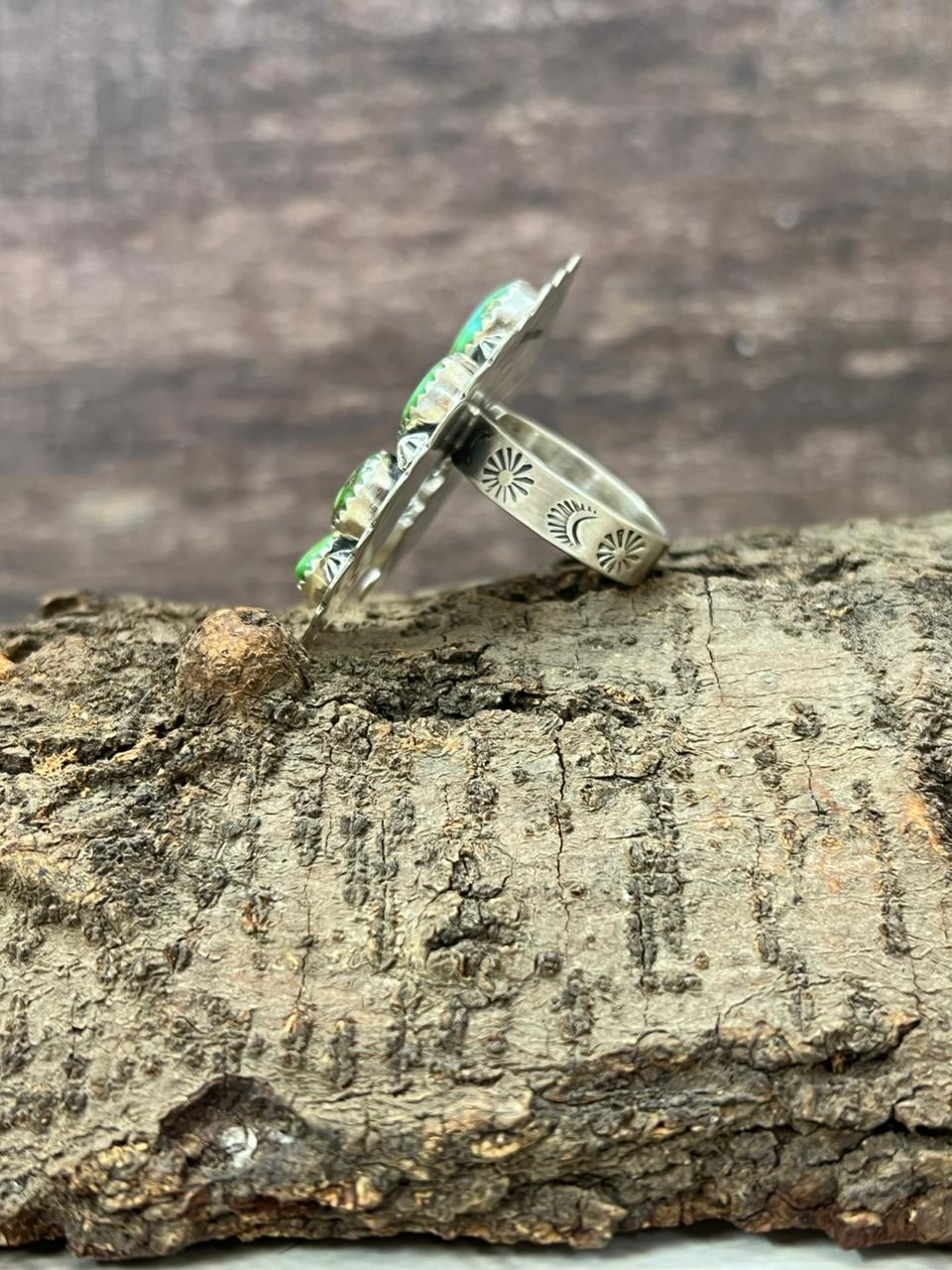 Handmade Sterling Silver Sonoran Mountain Turquoise Naja Adjustable Ring With Signed Nizhoni