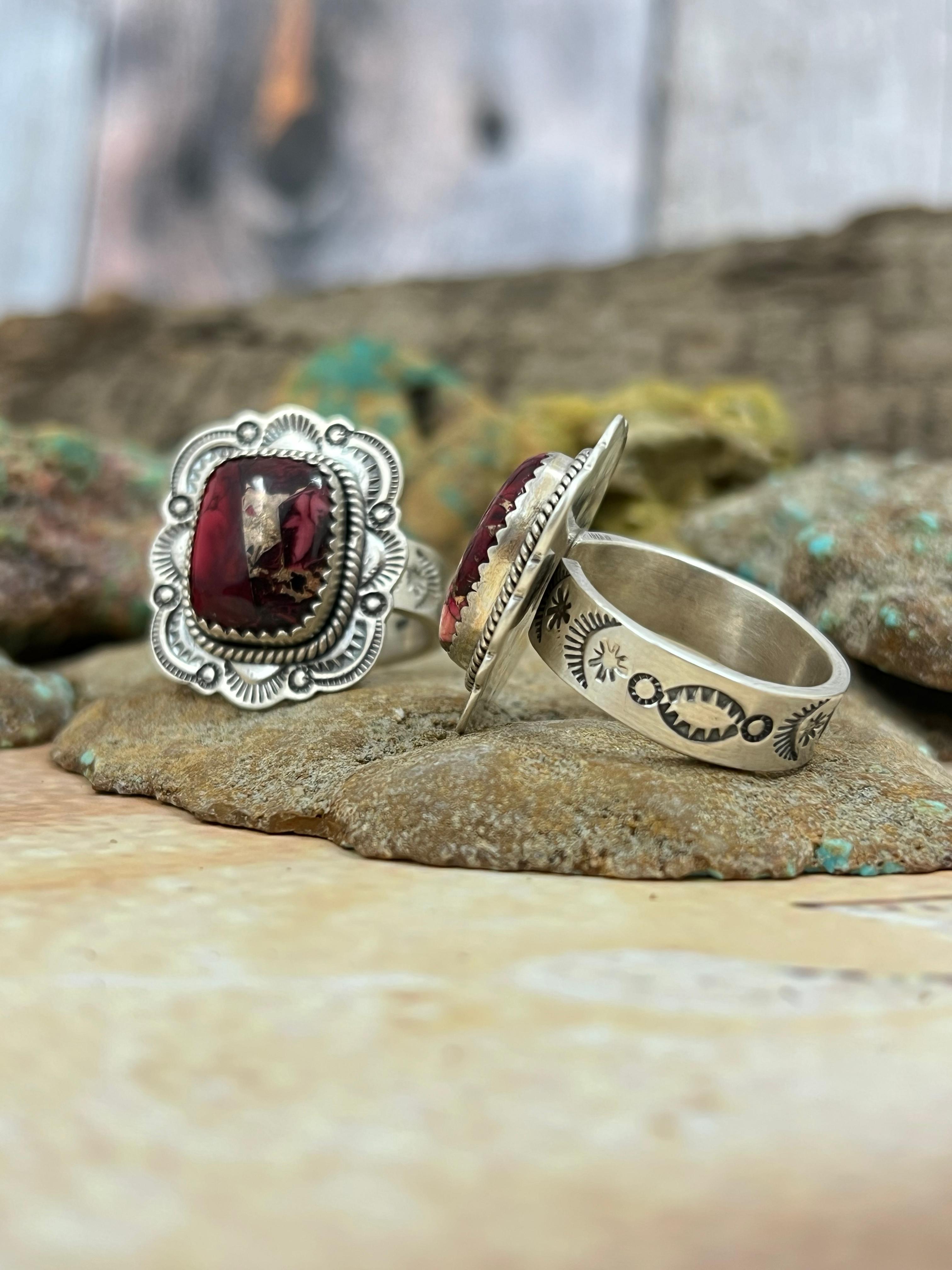 Handmade Sterling Silver Dahlia Rose Adjustable Ring with Signed Nizhoni