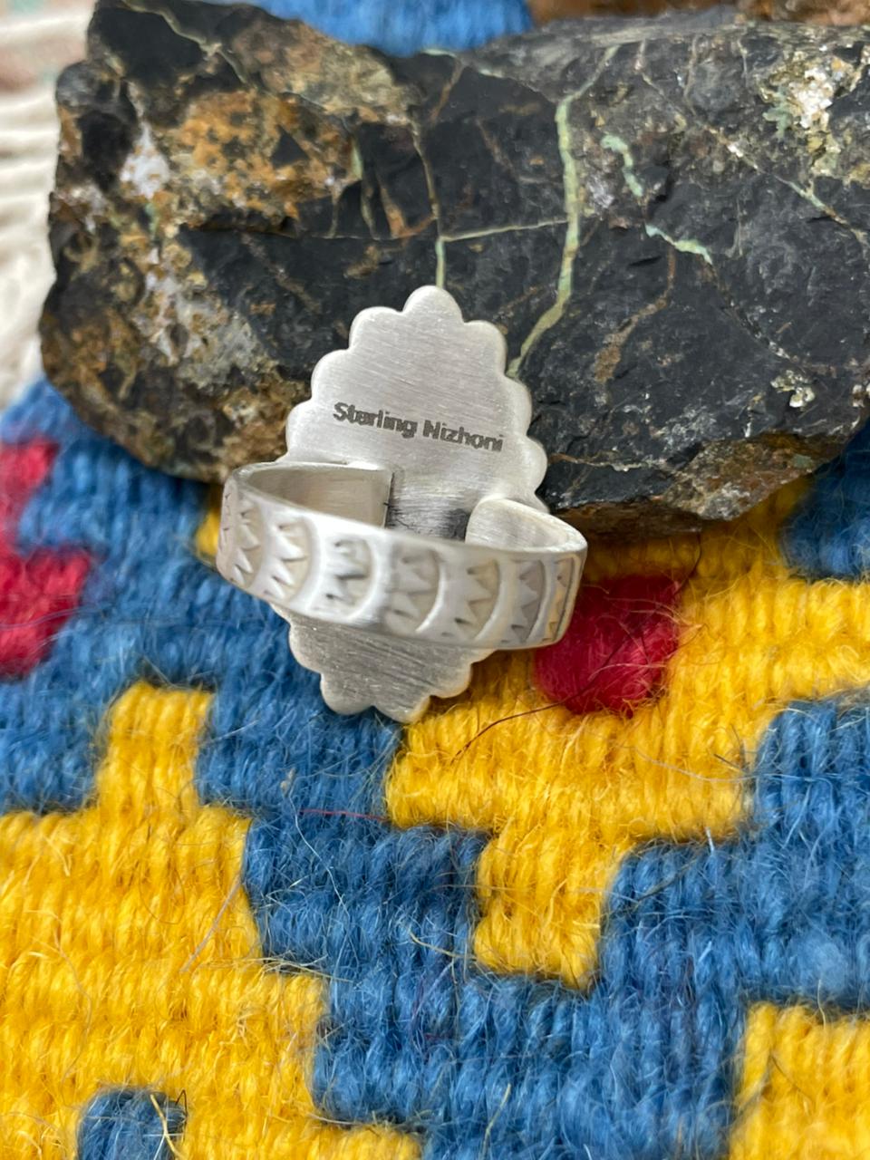 Handmade Sterling Silver Golden Hills with Sonoran Mountain Turquoise Adjustable Ring " Signed Nizhoni"