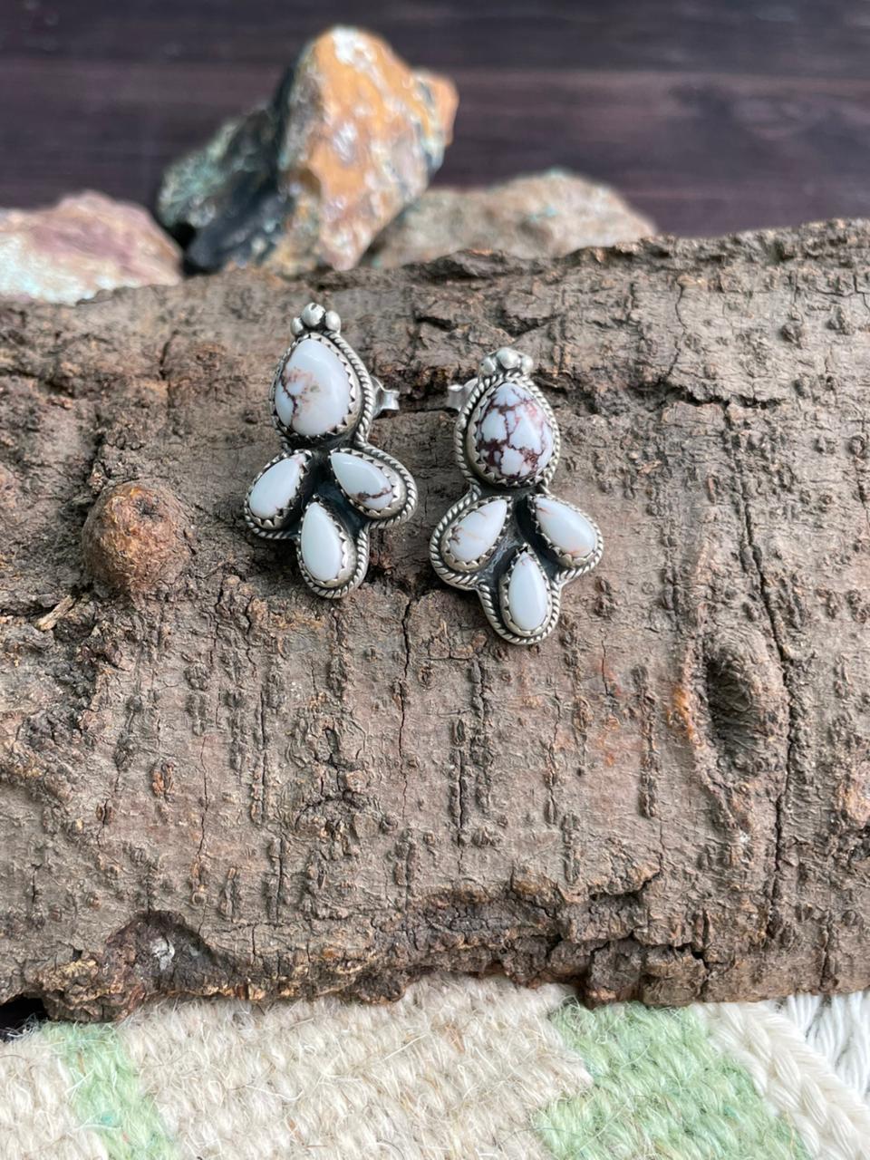 Handmade Sterling Silver Wildhorse Magnesite Post Studs Earrings "Signed Nizhoni"