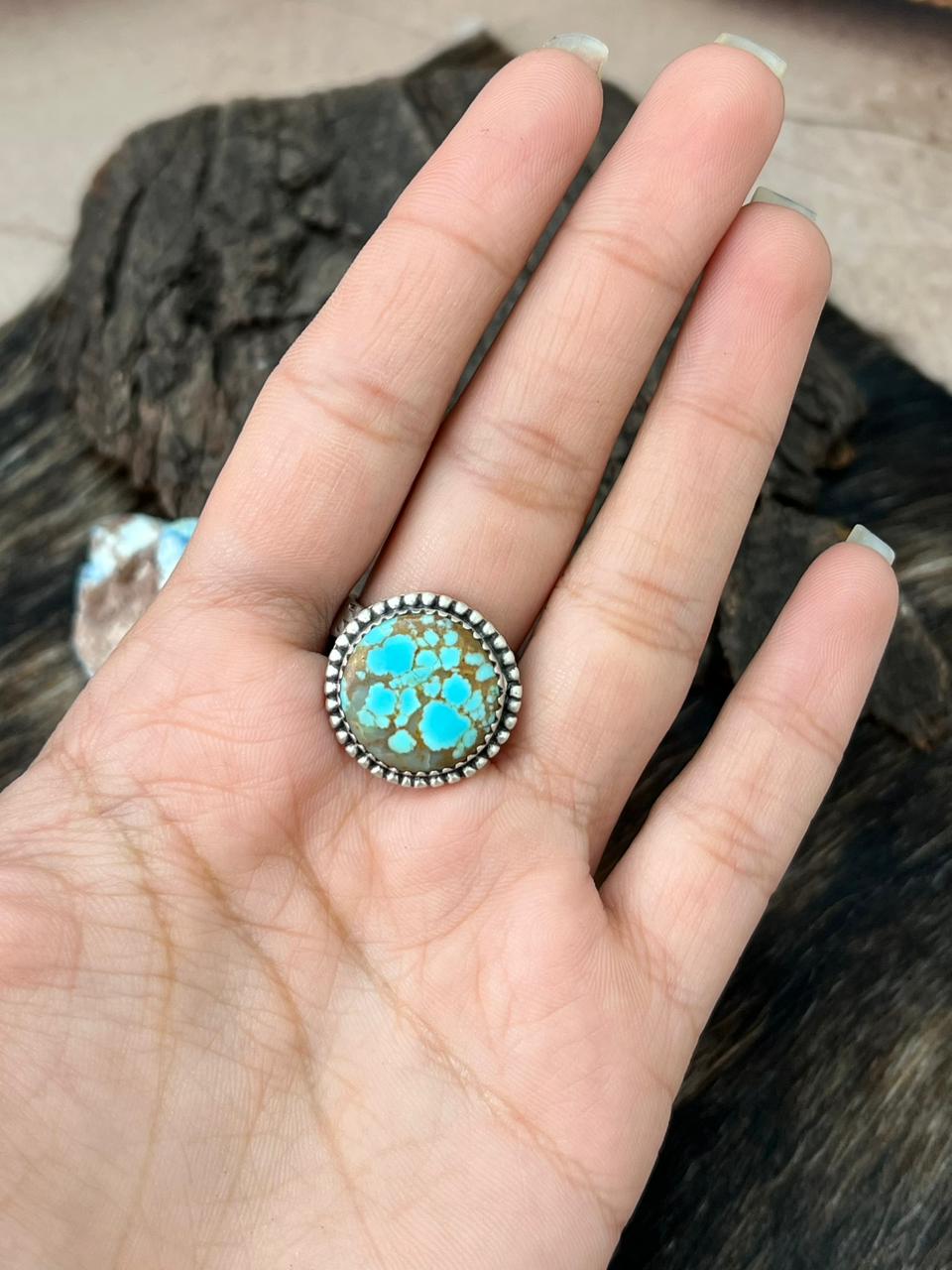 Handmade Sterling Silver Number 8 Turquoise Adjustable Ring "Signed Nizhoni"