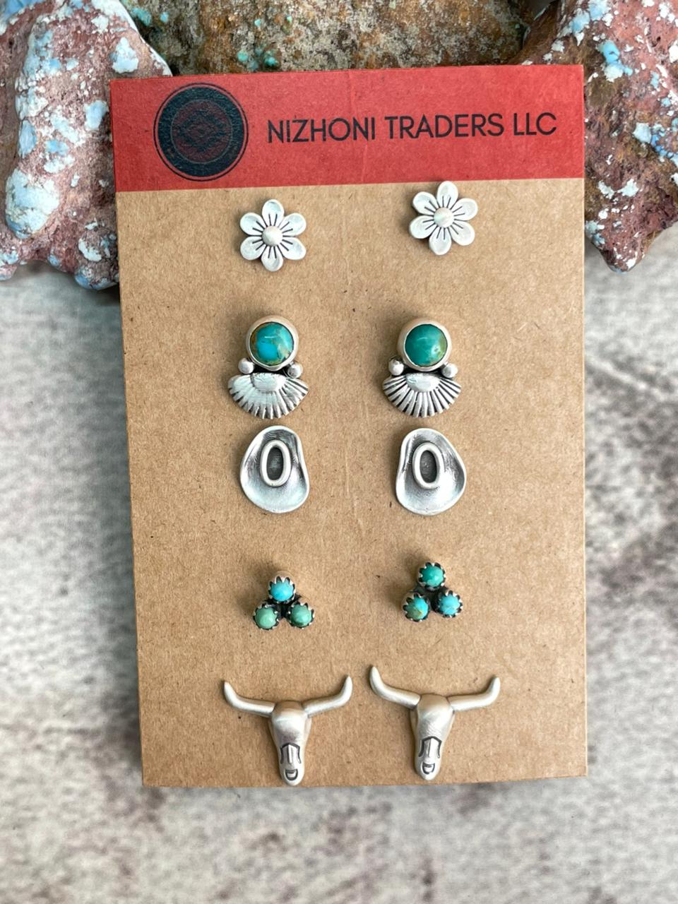 Handmade Sterling Silver Kingman Turquoise Post Studs Set (Card) Earrings