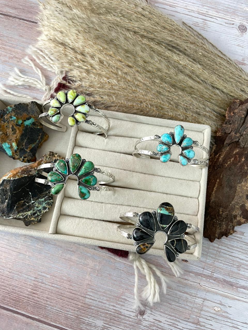 Handmade Sterling Silver Multi Stone Cuff Bracelet "Signed Nizhoni"