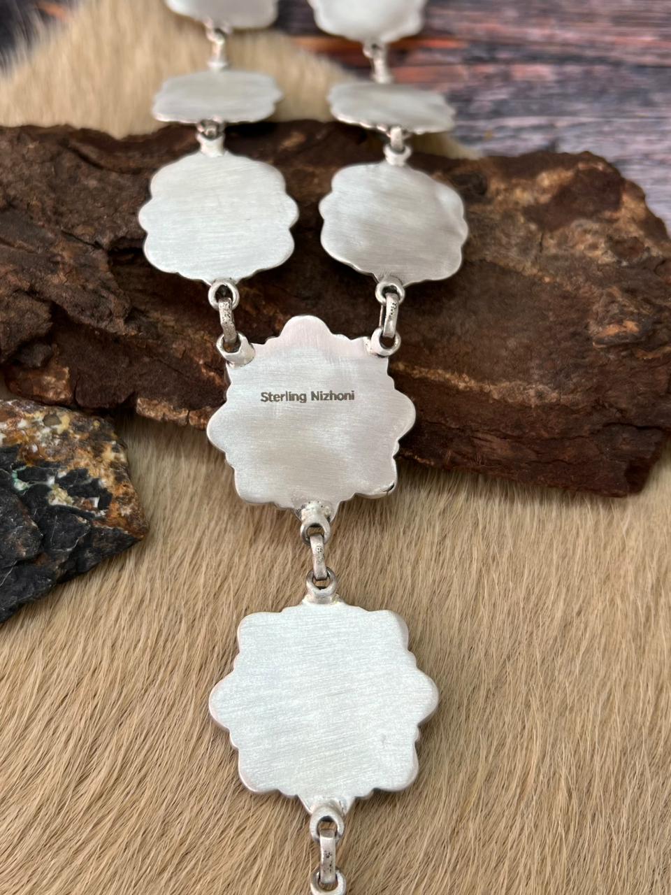 Handmade Sterling Silver White Buffalo Necklace "Signed Nizhoni"