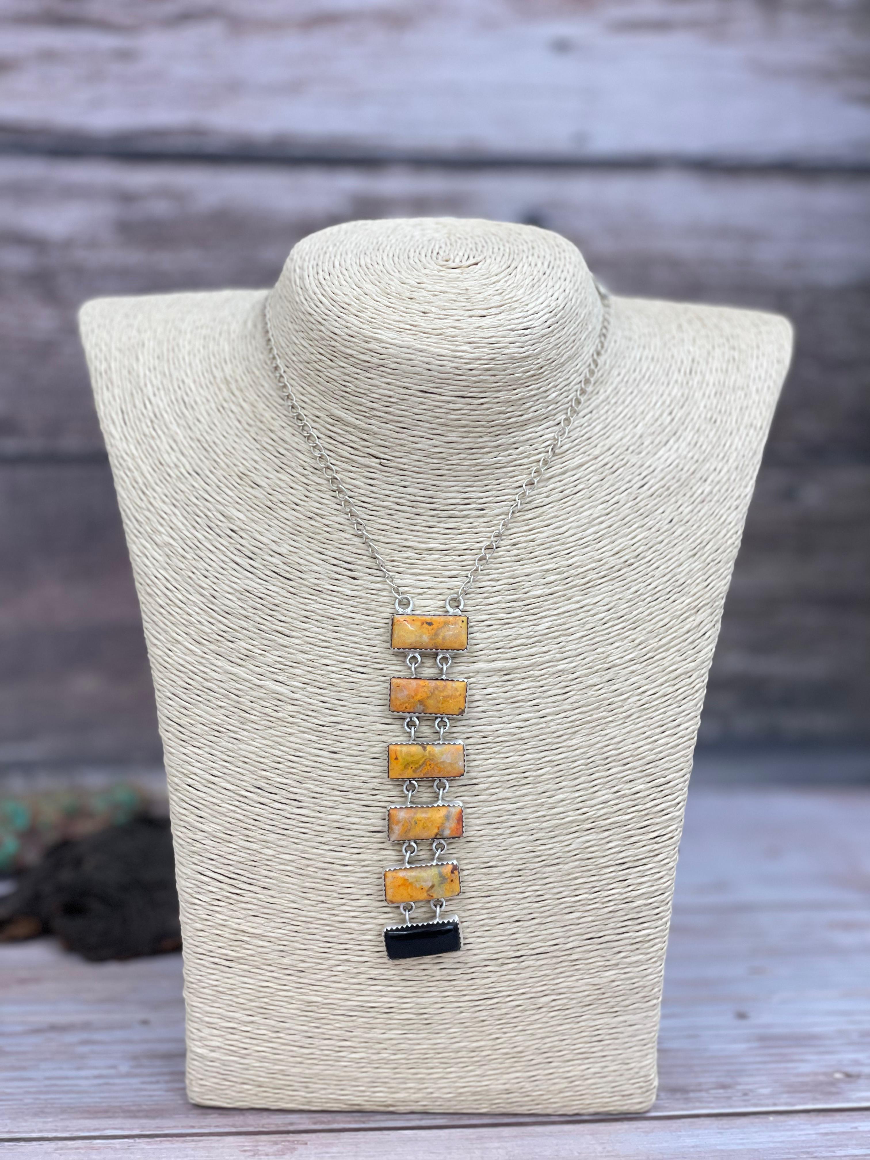 "Halloween Collection" Handmade Sterling Silver Black Onyx, Bumblebee Necklace with Signed Nizhoni