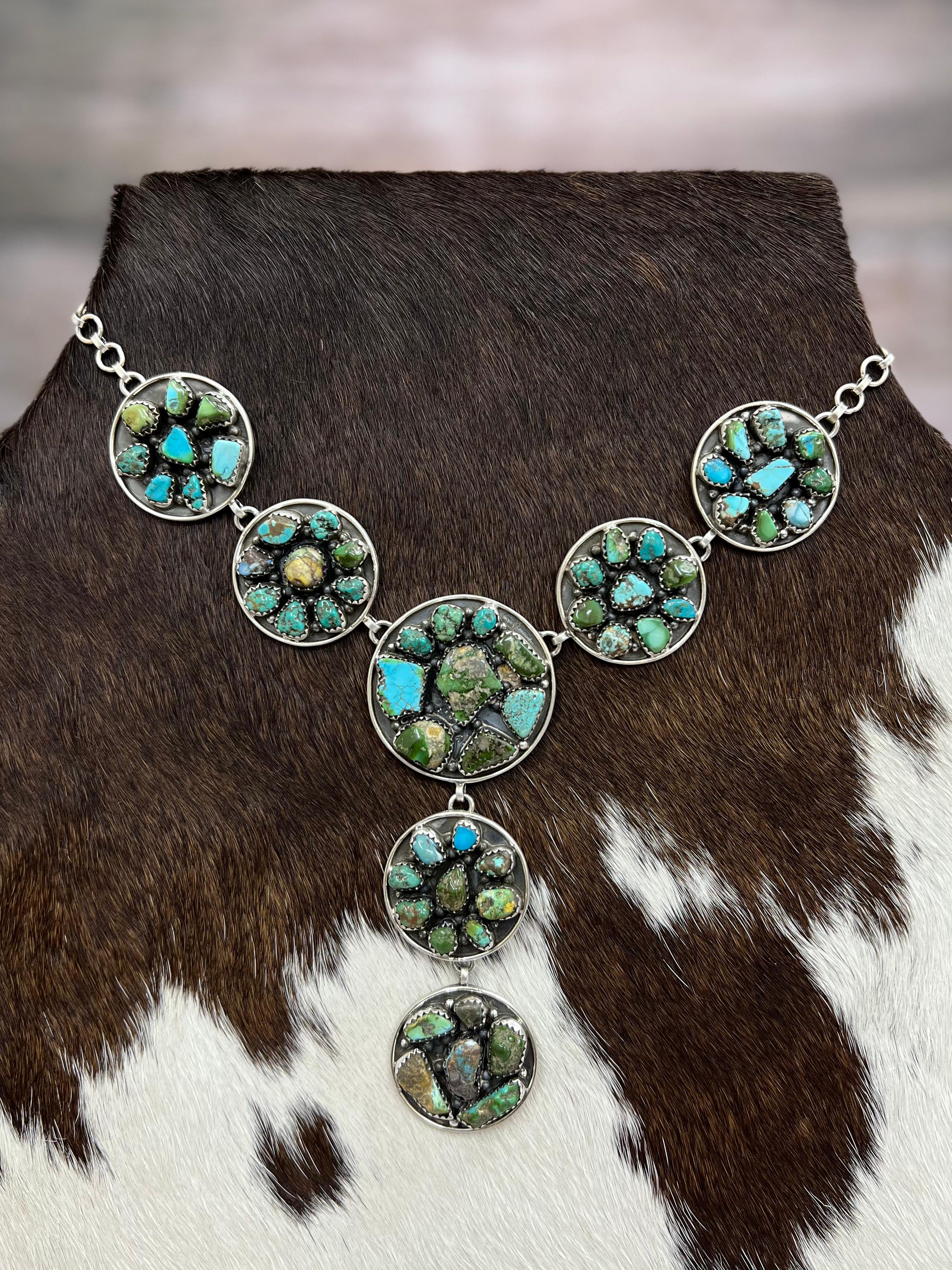 Handmade Sterling Silver Golden Hill Turquoise, Sonoran Mountain Turquoise Necklace, Signed Nizhoni
