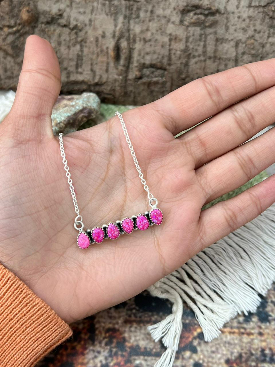 Handmade Sterling Silver Hot Pink Necklace "Signed Nizhoni"