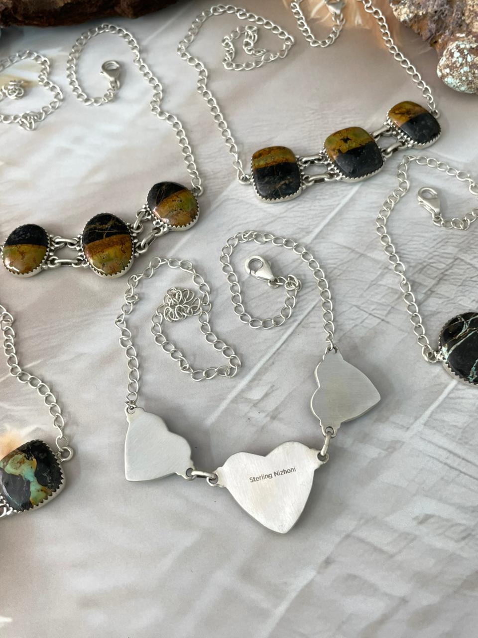 Handmade Sterling Silver Blackjack Turquoise Necklace "Signed Nizhoni"